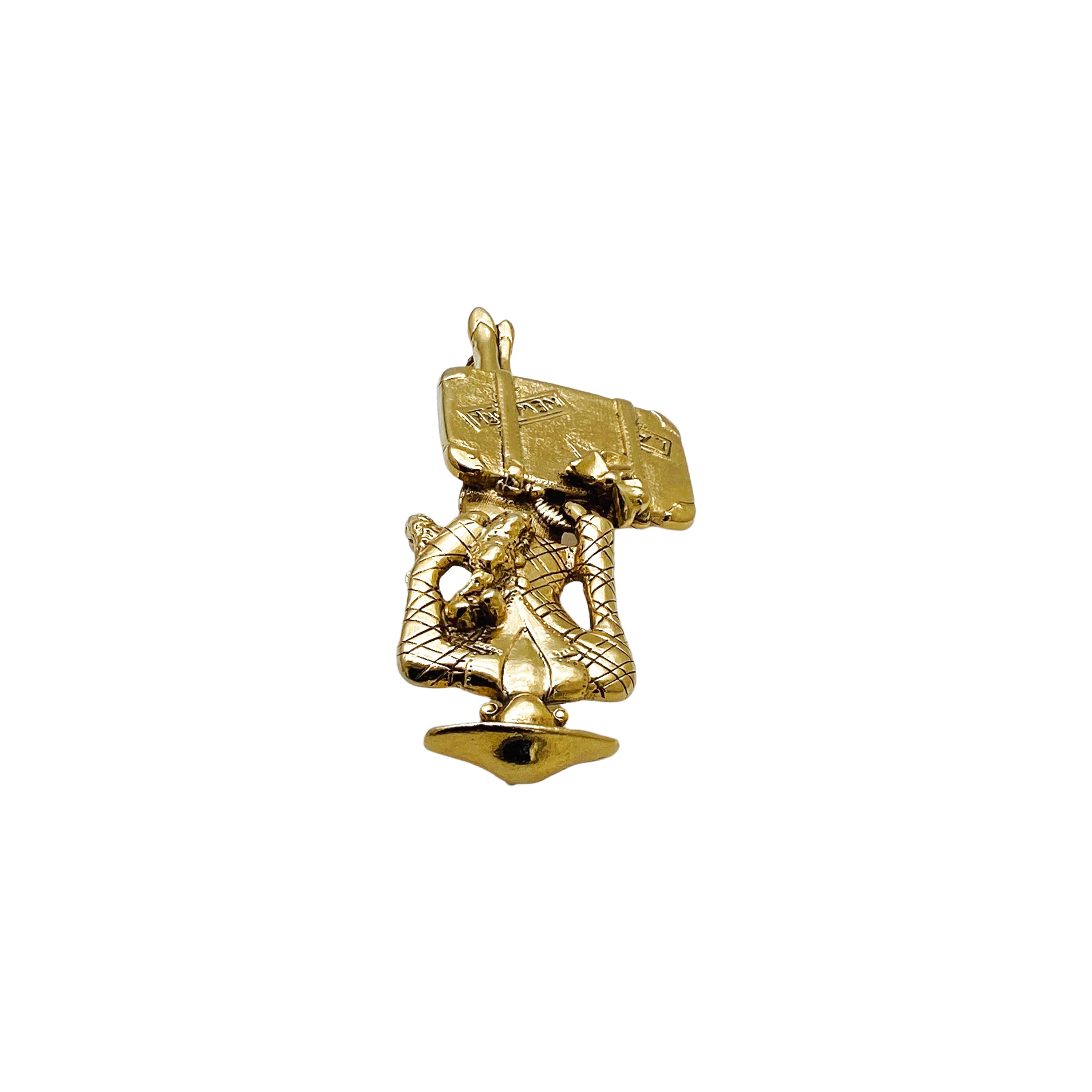 80s Gold Plated Lady Traveler Large 3d Brooch Pin - Image 7