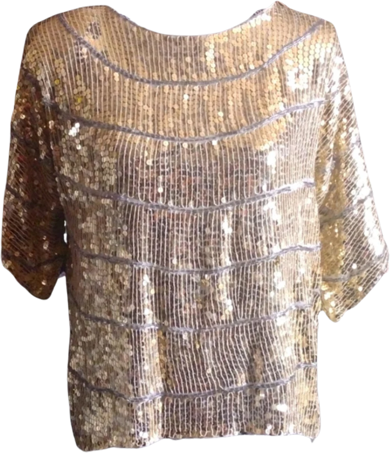 80s Gold Sequined Silk Glam Top By Le Mieux