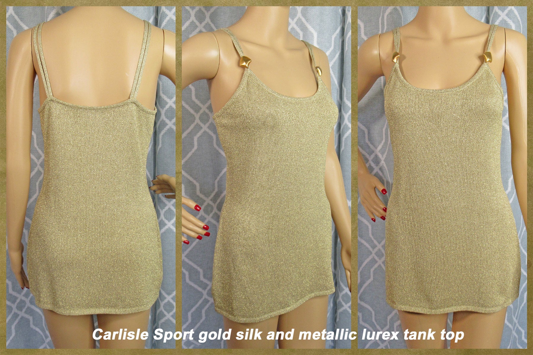 80s Gold Silk And Metallic Lurex Dressy Long Tank Top By Carlisle Sport - Image 10