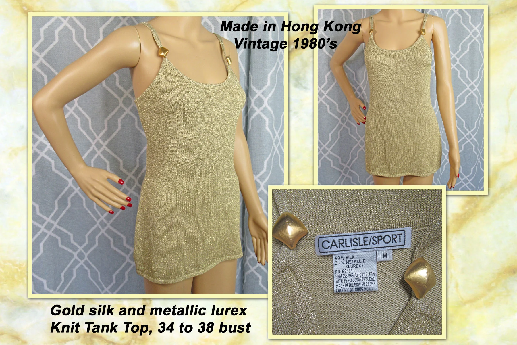 80s Gold Silk And Metallic Lurex Dressy Long Tank Top By Carlisle Sport - Image 9