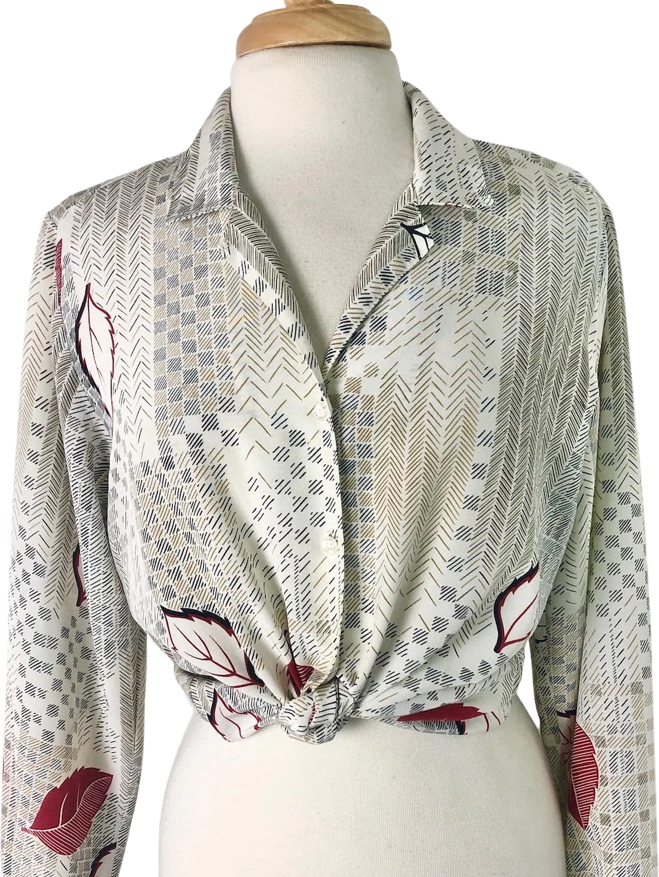 80s Gold Silver, And White Blouse With Copper Leaves By Dalton