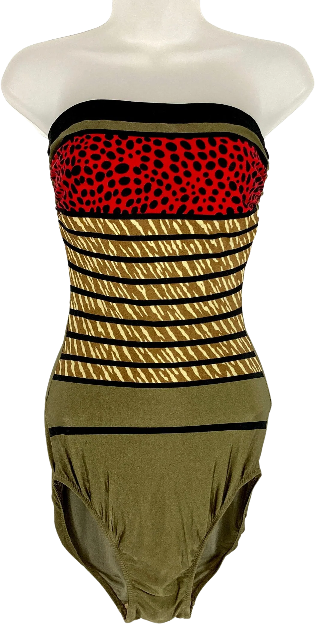 80s Gold Strapless Animal Print Bathing Suit Red Pin Up Swimsuit Black Speckled One Piece Vintage Bodysuit Party