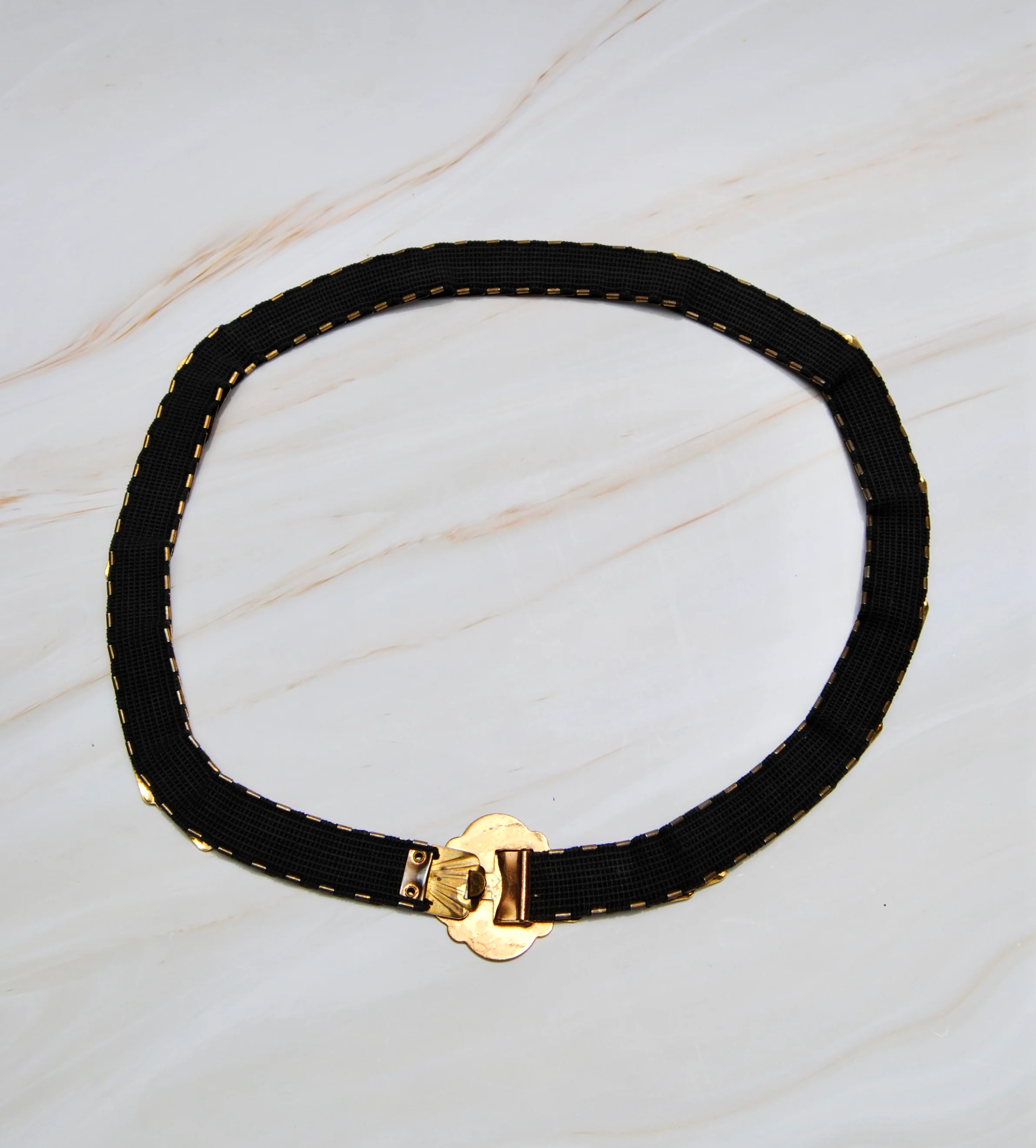80s Gold Tone Monogramed Stretchy Belt - Image 7