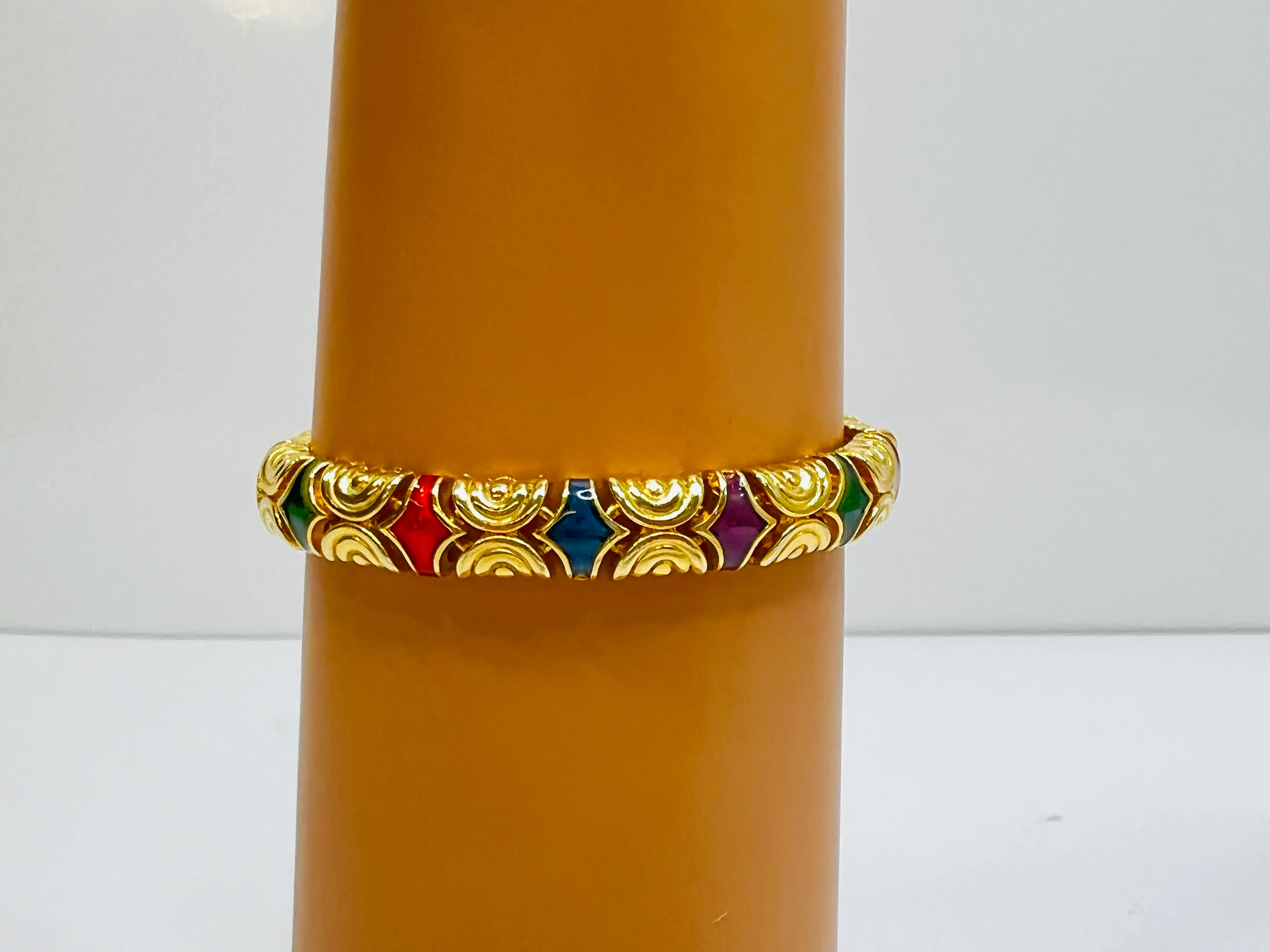 80s Gold Tone Multicolor Enamel Swirl Bracelet 7 In - Image 5