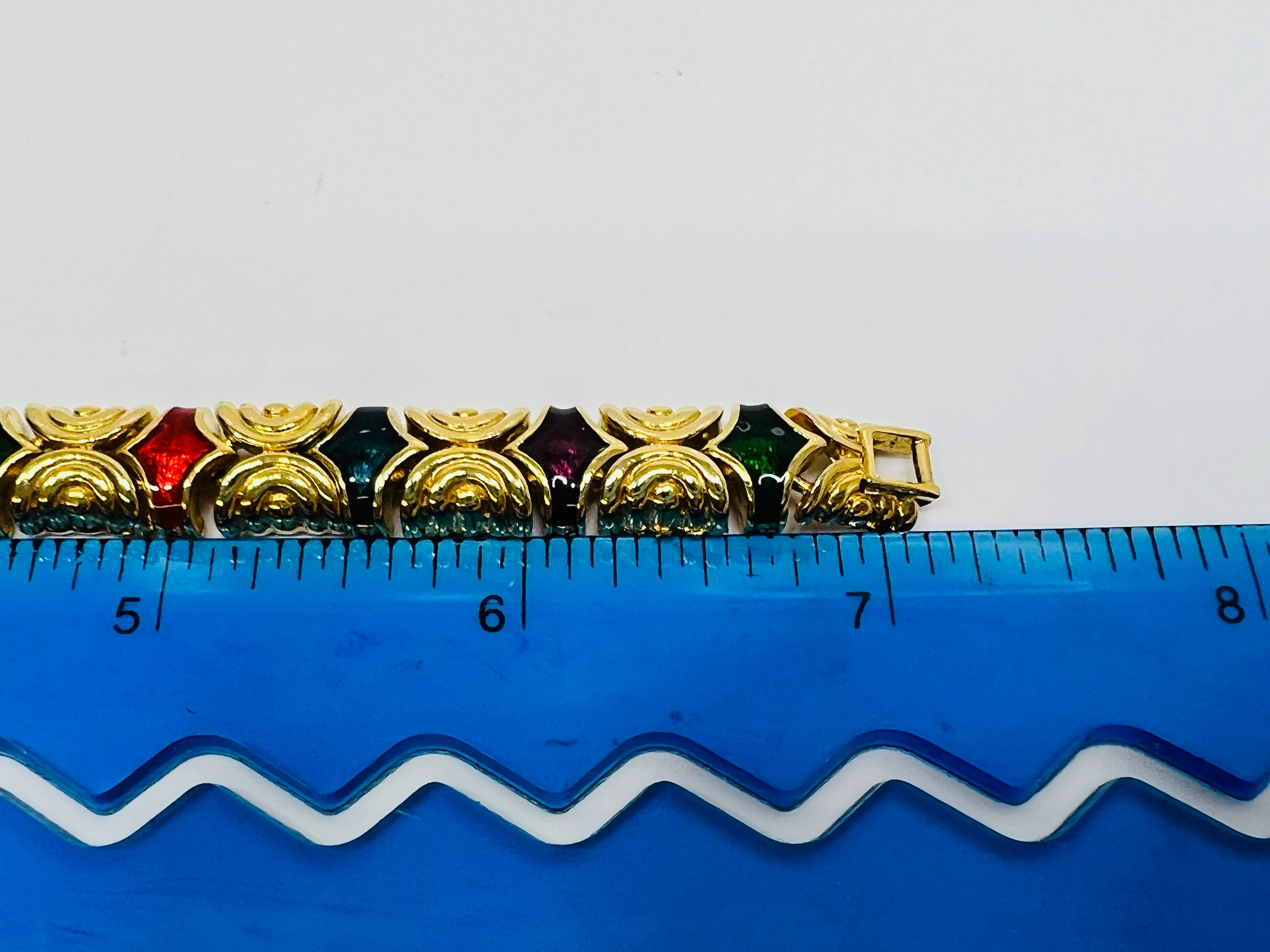 80s Gold Tone Multicolor Enamel Swirl Bracelet 7 In - Image 8