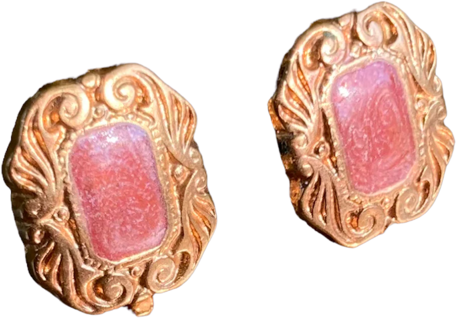 80s Gold Tone Painting Frame Art Deco Stud Earrings