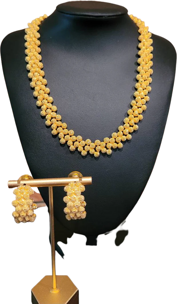 80s Gold Toned Choker Necklace With Matching Earrings