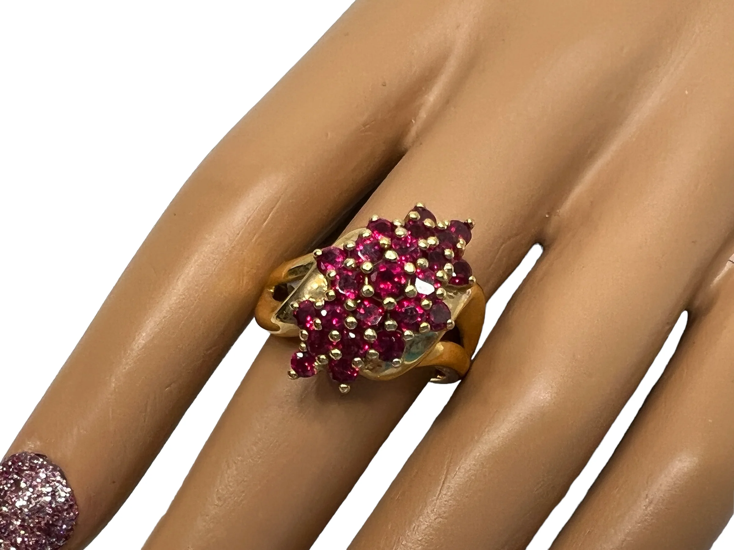 80s Gold Vermeil Cluster Waterfall Ring Lab Rubies 9 By Ross Simons - Image 5