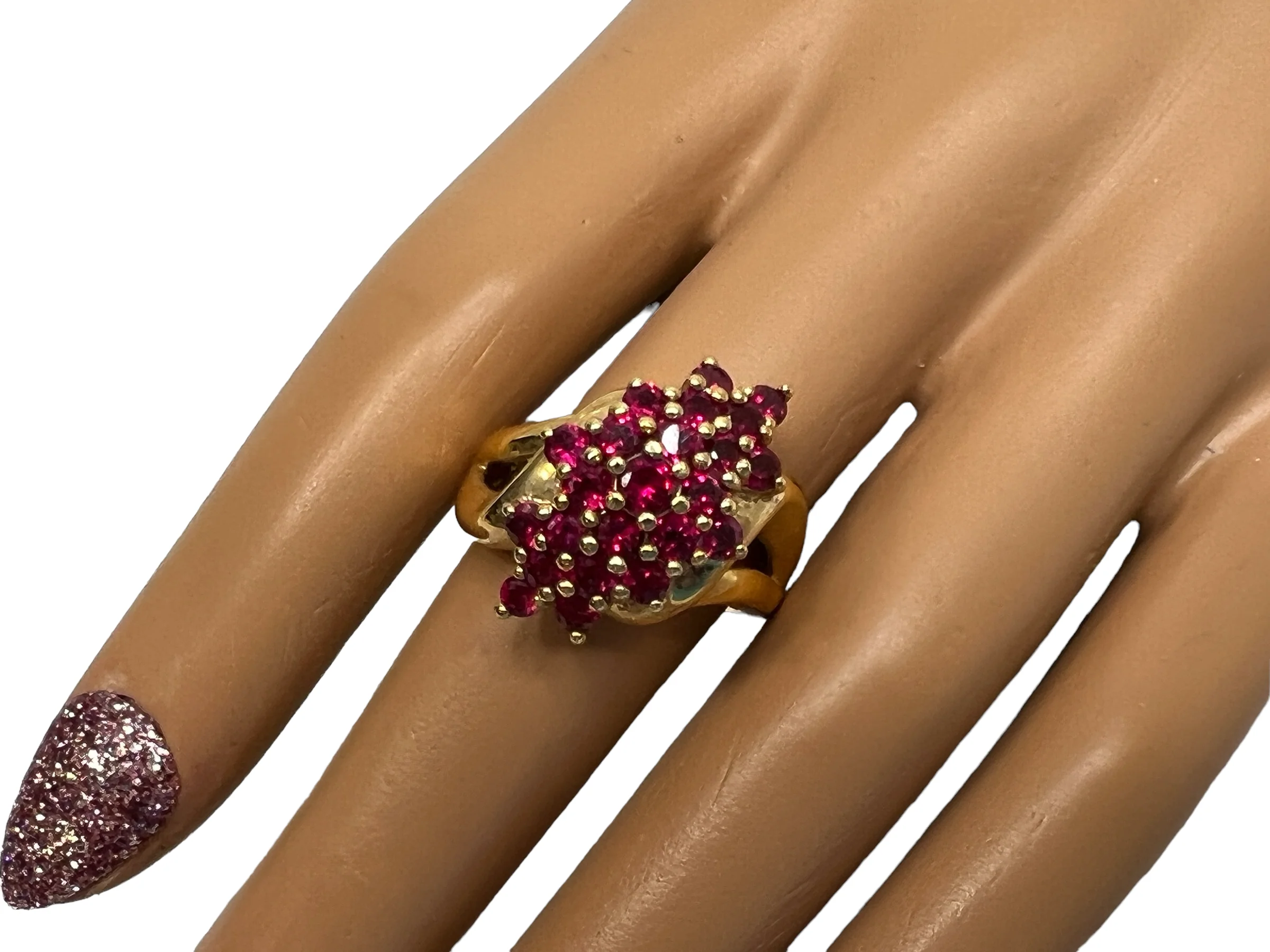 80s Gold Vermeil Cluster Waterfall Ring Lab Rubies 9 By Ross Simons - Image 6