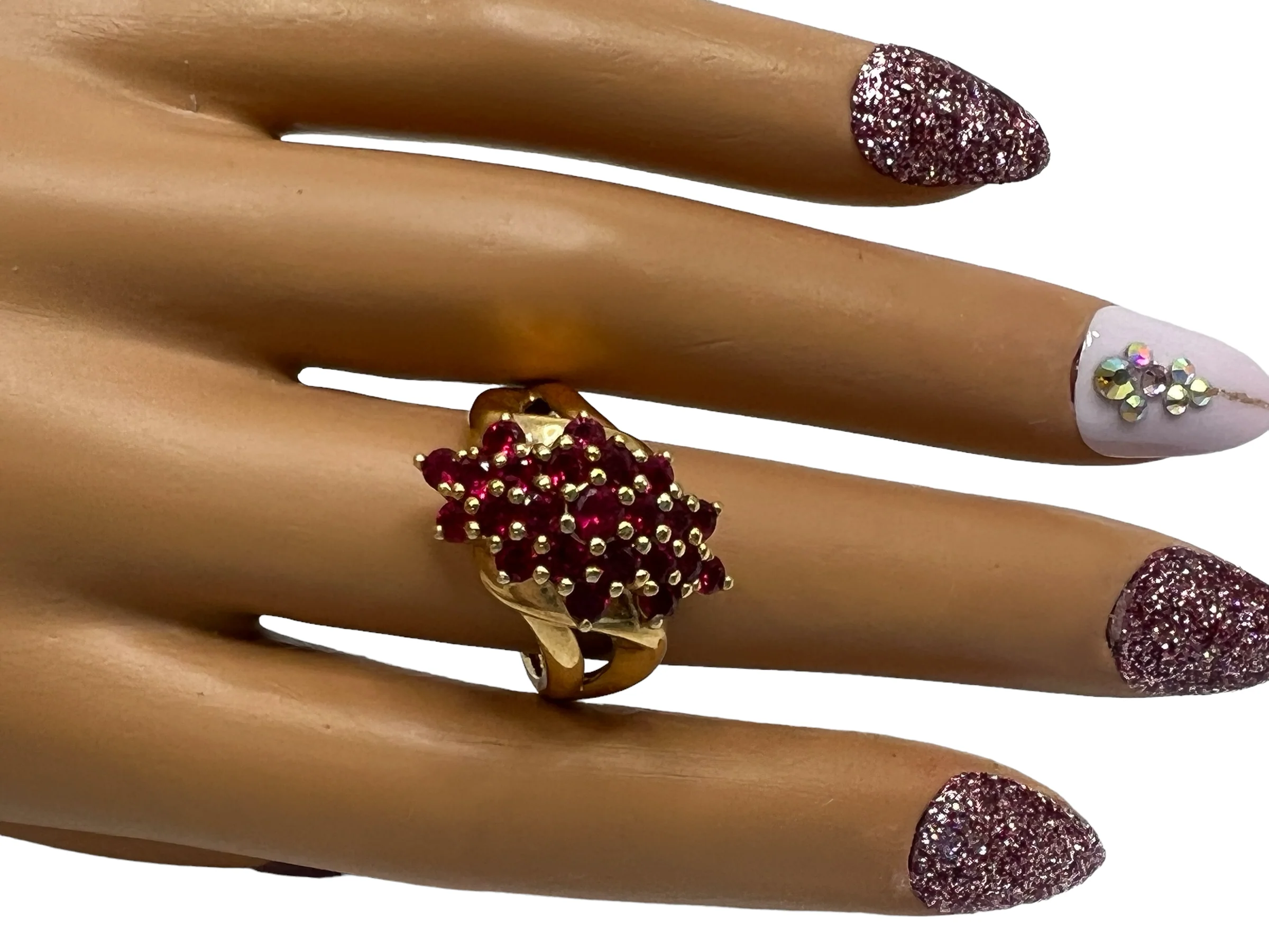 80s Gold Vermeil Cluster Waterfall Ring Lab Rubies 9 By Ross Simons - Image 7