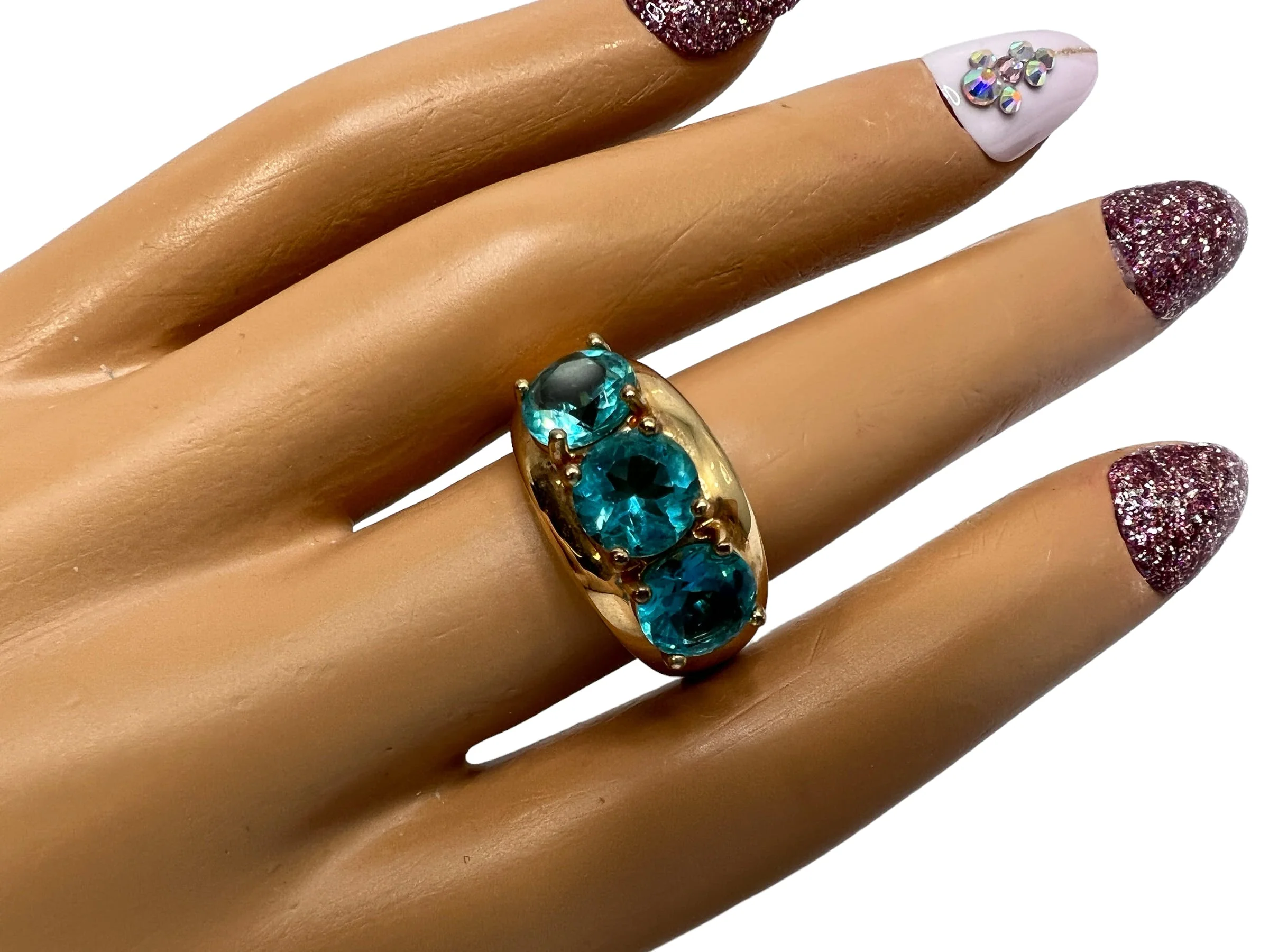 80s Gold Vermeil Ring Sterling Blue Lab Topaz Sz 9 By Ross Simons - Image 3