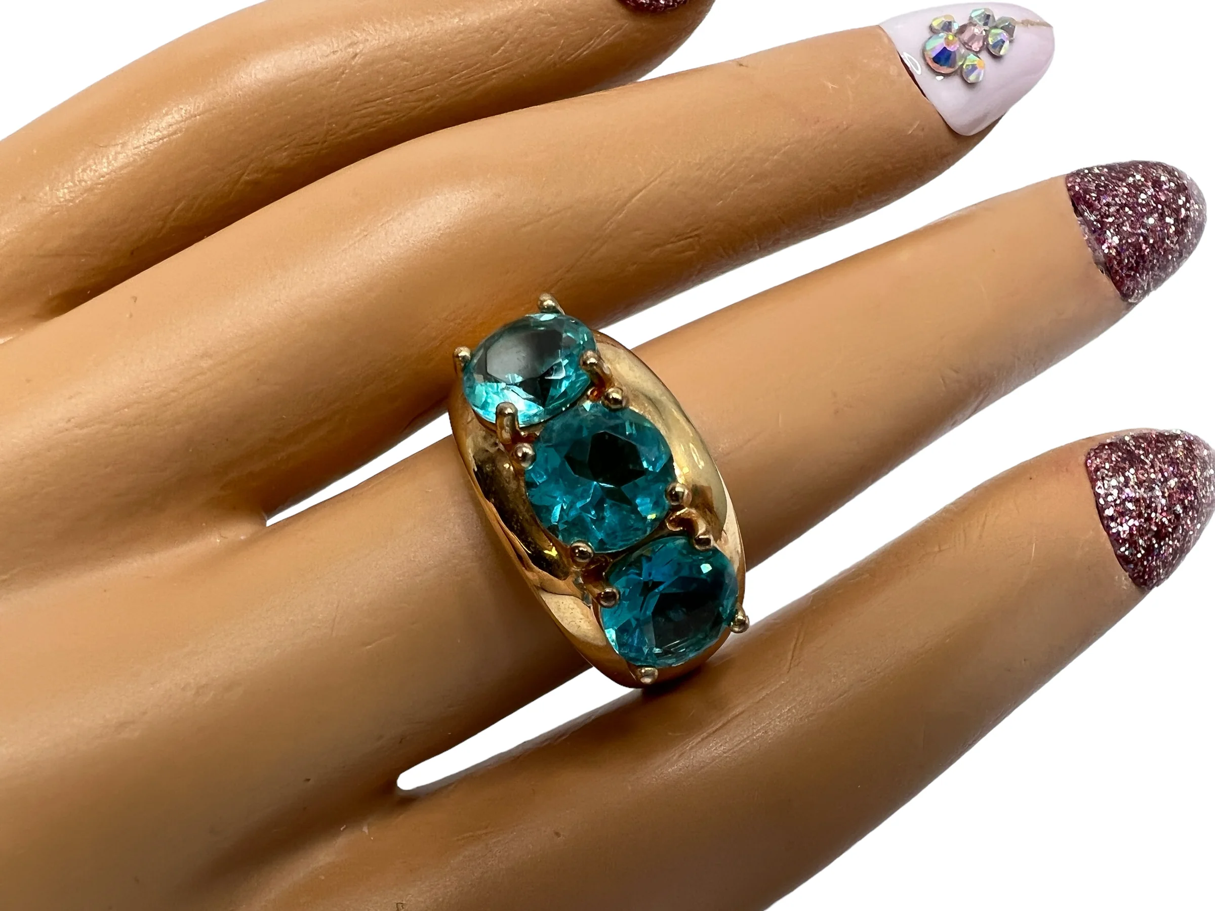 80s Gold Vermeil Ring Sterling Blue Lab Topaz Sz 9 By Ross Simons - Image 5