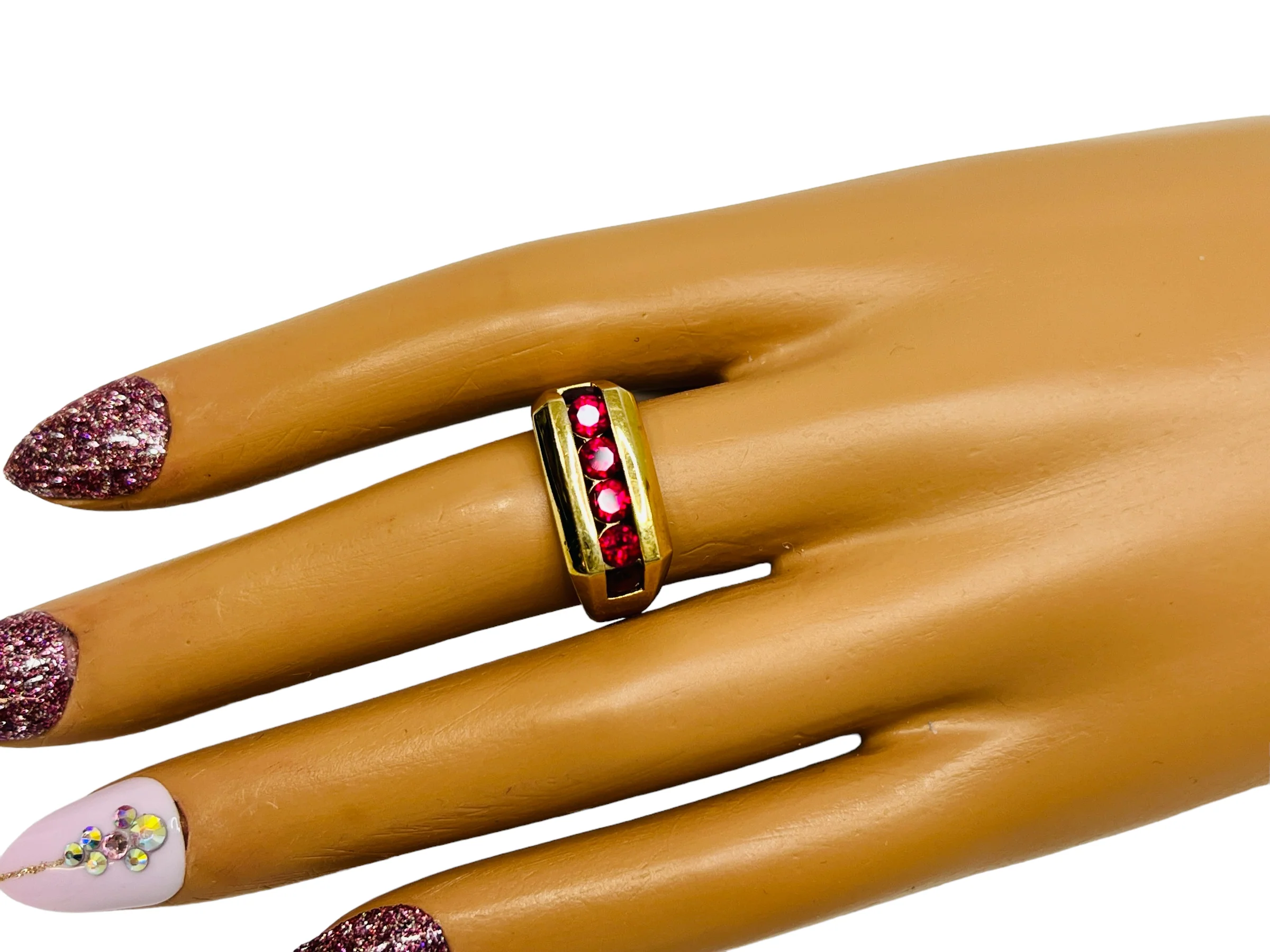 80s Gold Vermeil Sterling Silver Faux Ruby Ring Size 9 By Ross-Simons - Image 5