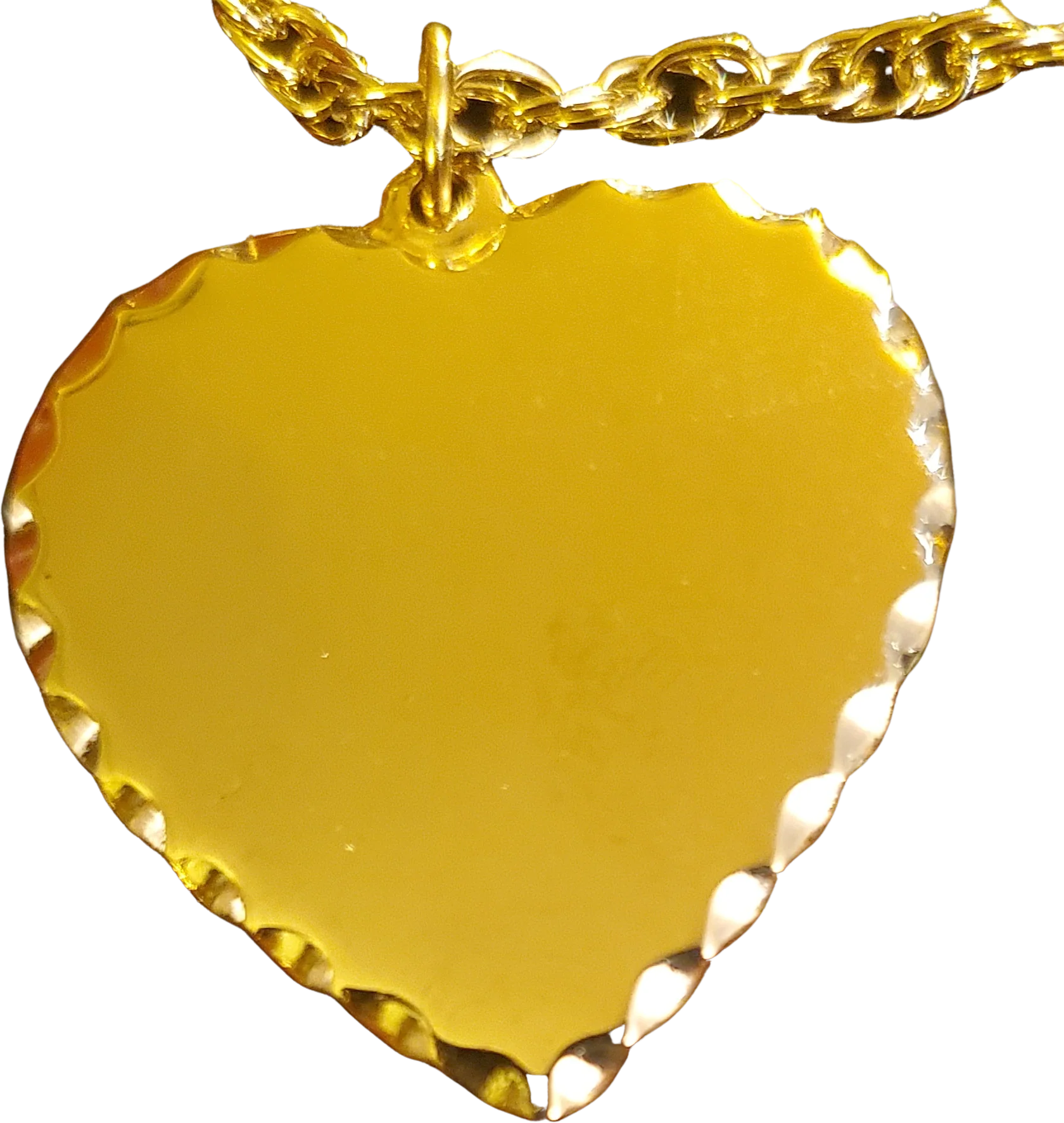 80s Goldtone Etched Border Heart Pendant On 24" Chain By Deadstock - Image 2