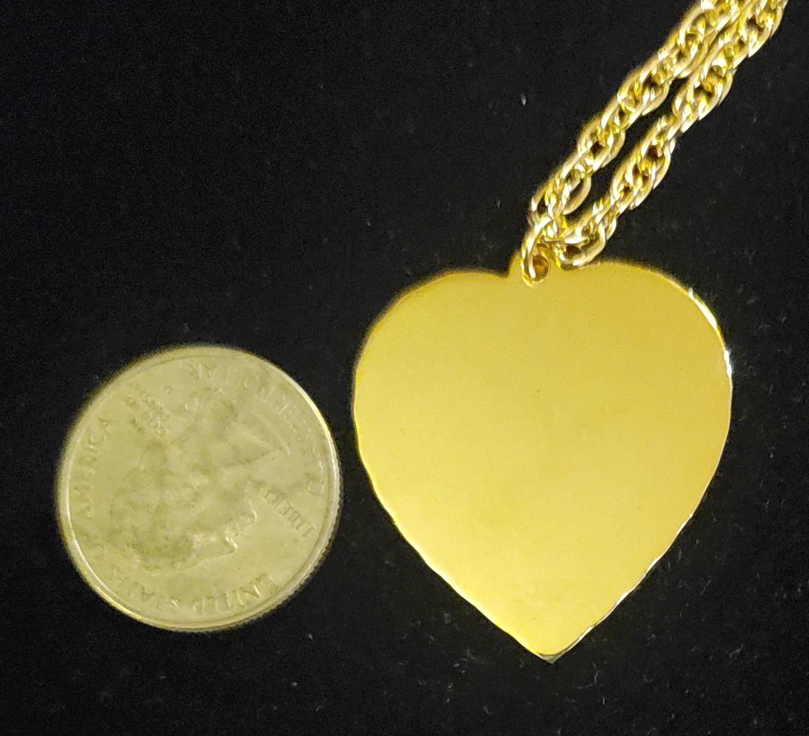 80s Goldtone Etched Border Heart Pendant On 24" Chain By Deadstock - Image 5