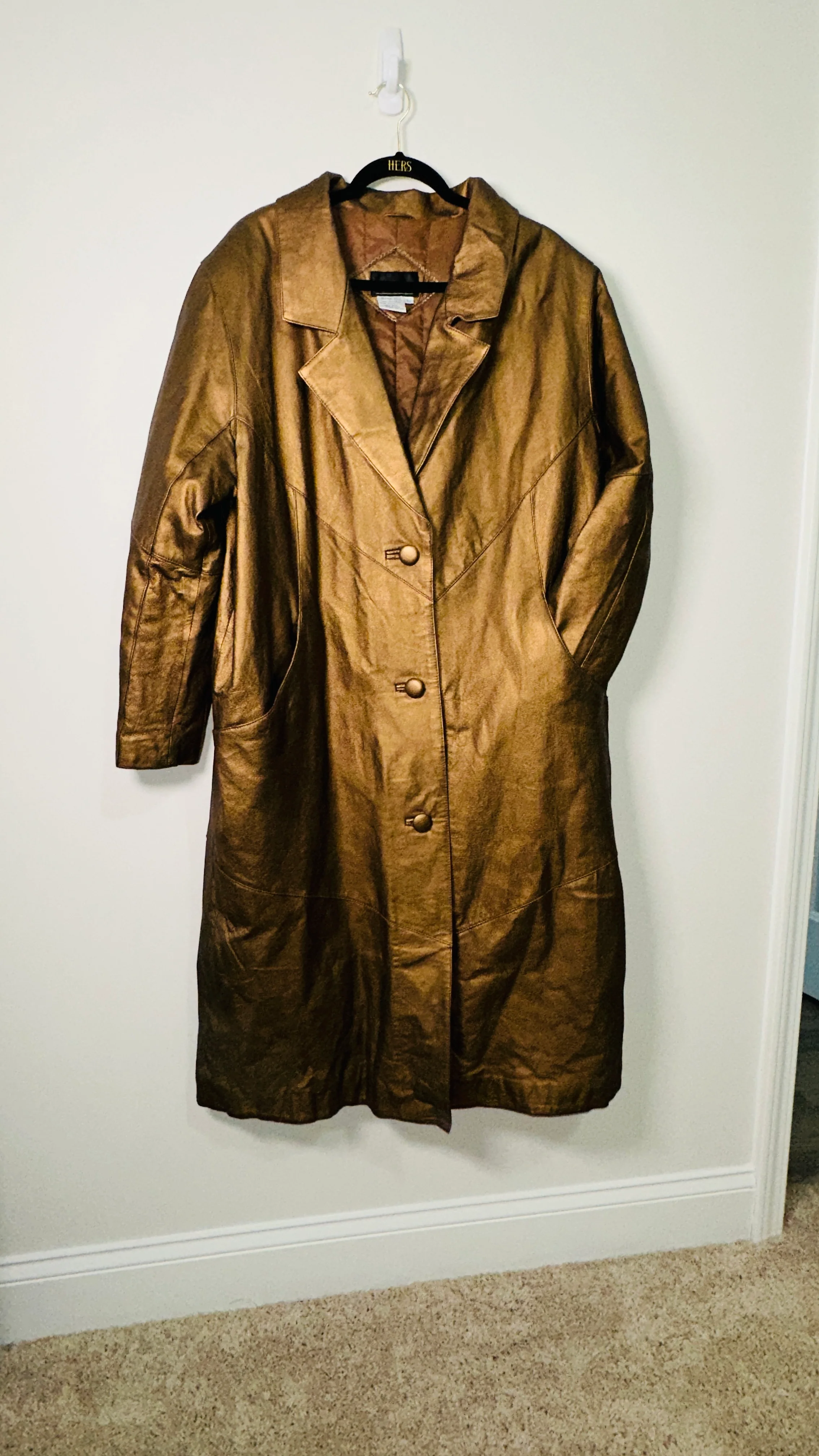 80s Gorgeous Bronze Metallic Genuine Leather Trench By Via Accenti - Image 6
