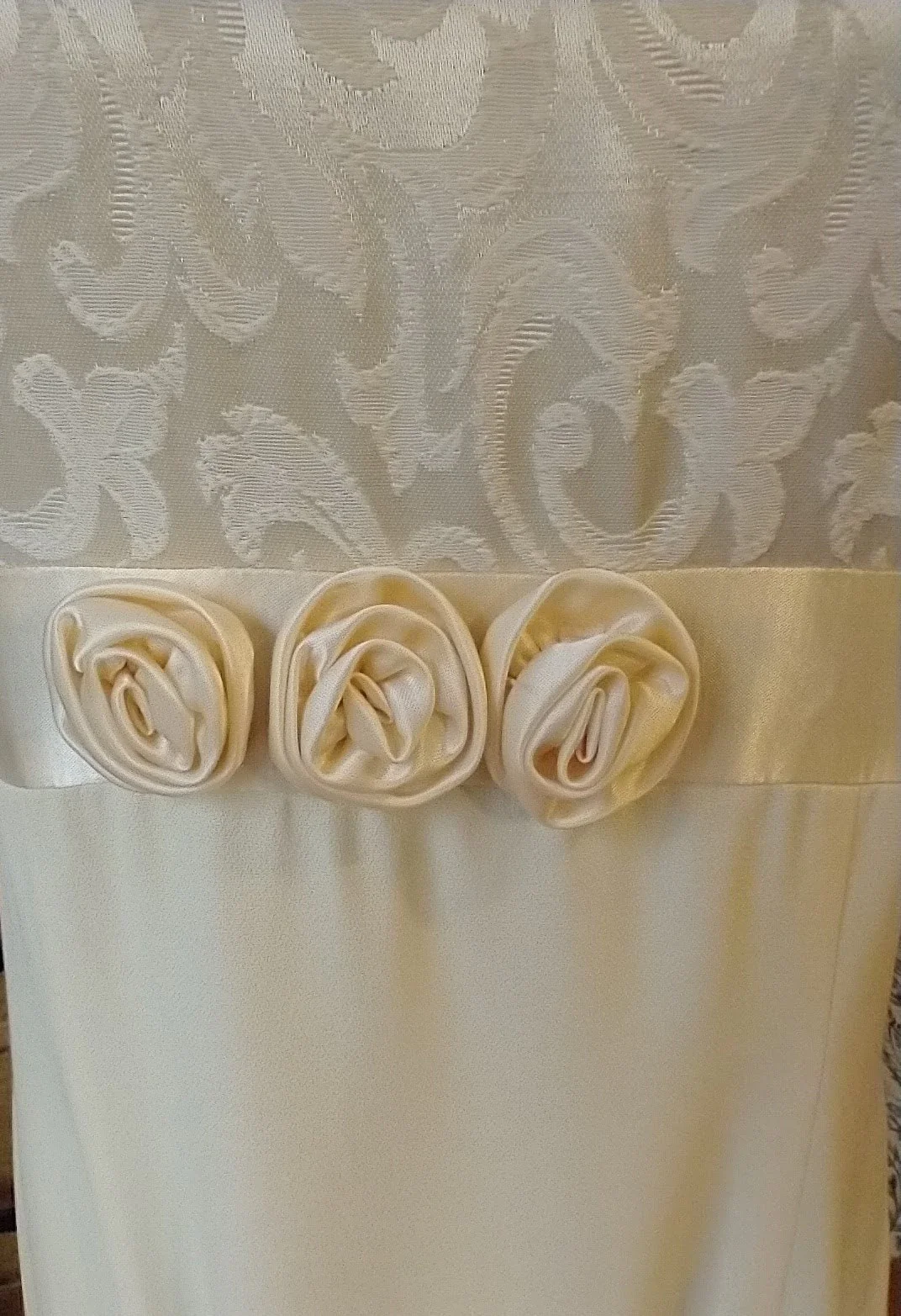 80s Gorgeous Ivory Dress Wedding Mother of The Bride Roses Ankle Length High Waist Ribbon Women's Medium by Maurices - Image 4
