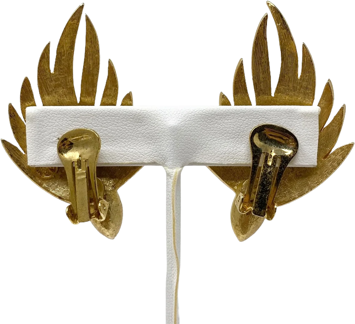 80s Gorgeous Winged Rhinestone Clip Earrings By Crystalline - Image 2