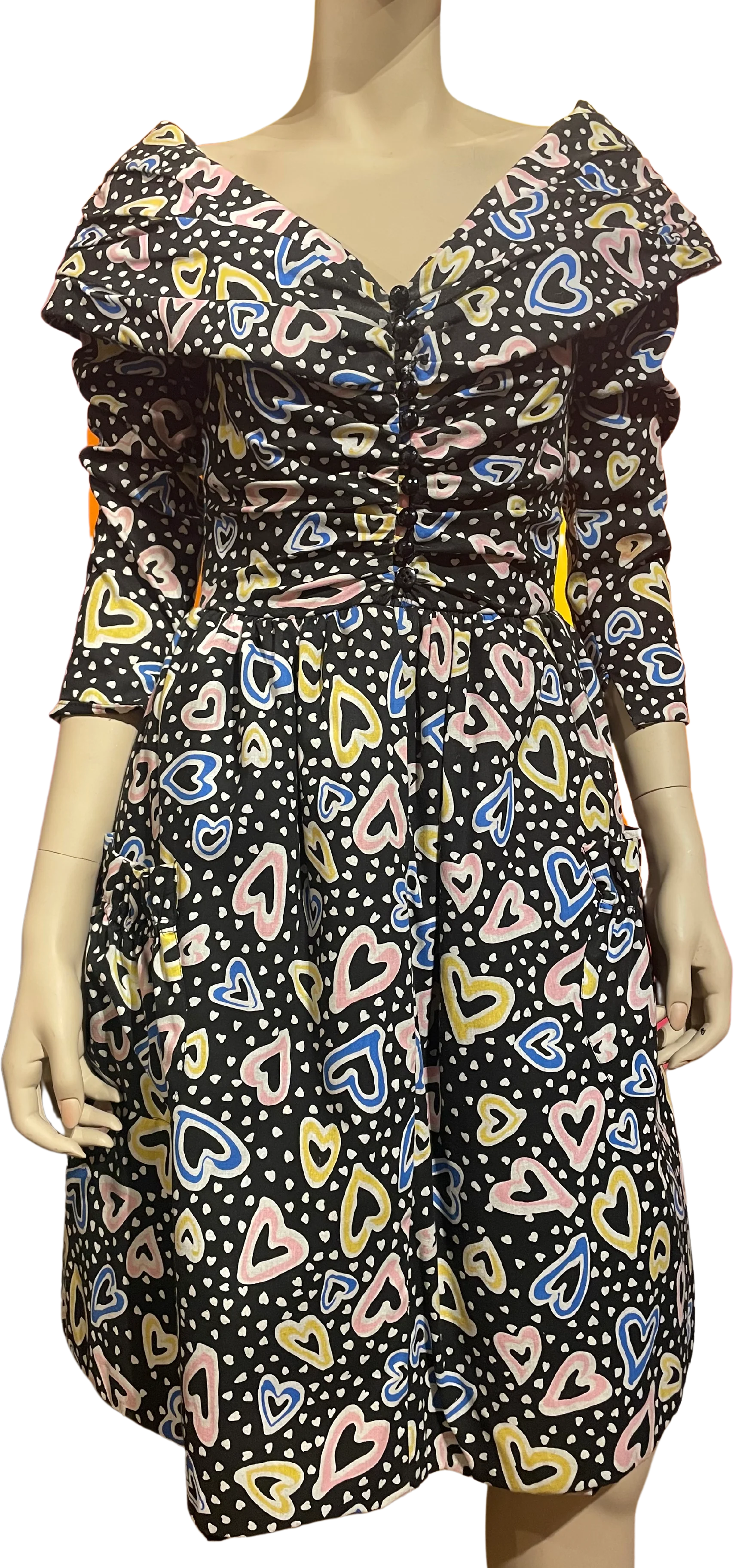 80s Graffiti Hearts Party Dress By Victor Costa