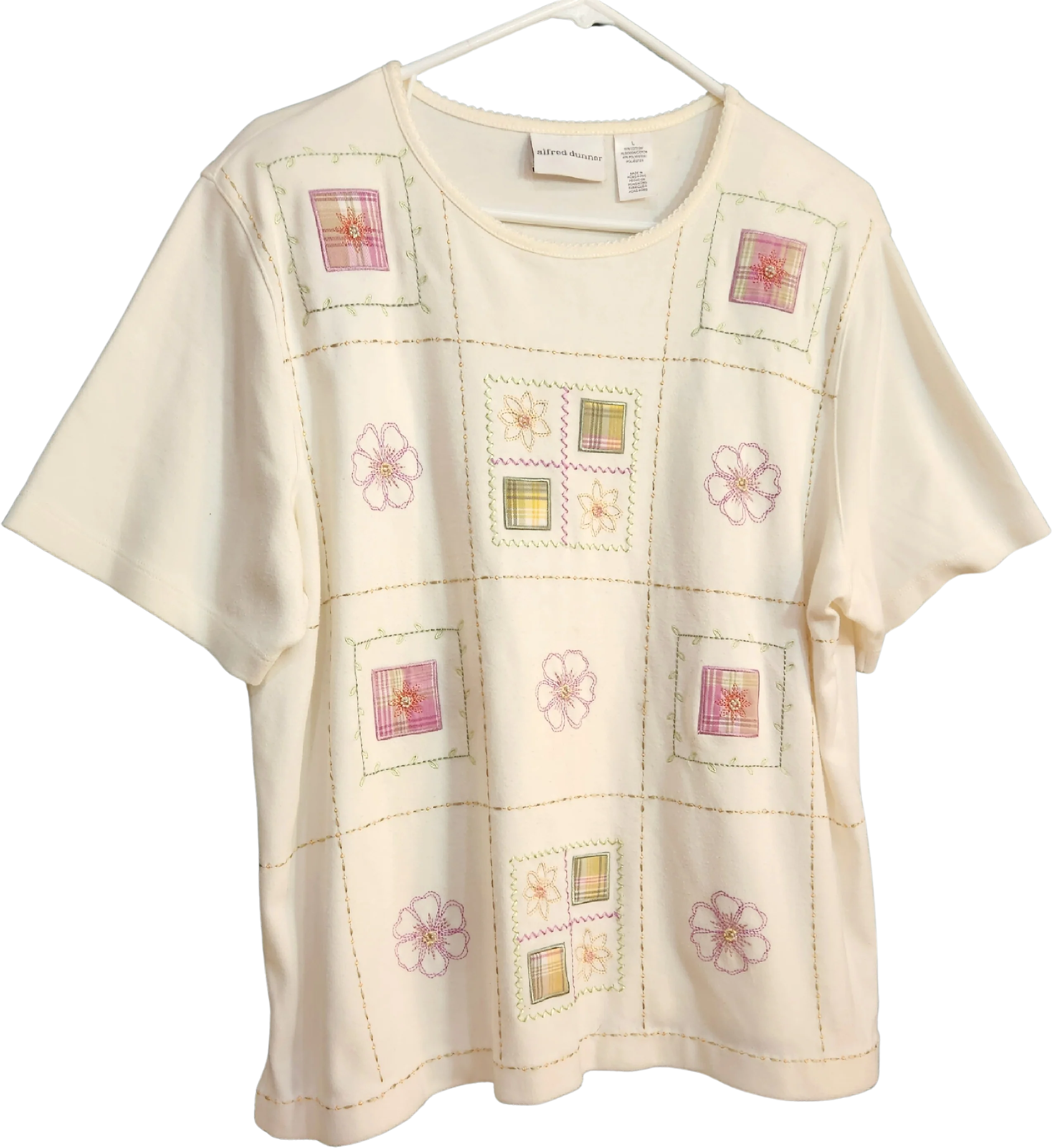 80s Grandmacore Quilt Pattern Casual Tee Size L By Alfred Dunner