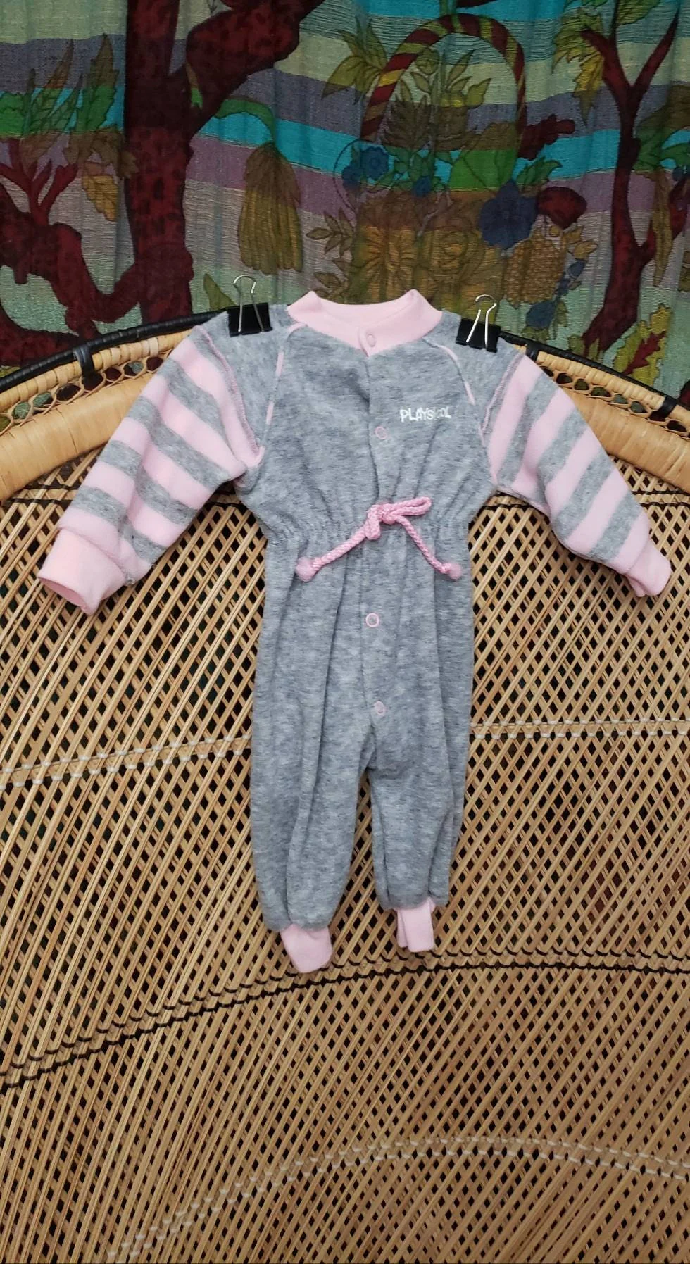 80s Gray and Pink Terry Jumpsuit Newborn (0-3m) by Playskool Play J's - Image 2