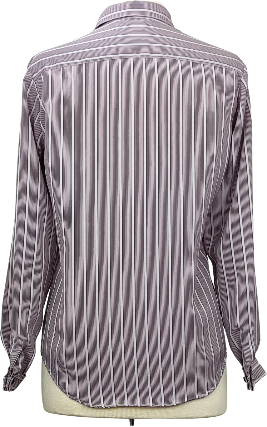 80s Gray Burgundy Stripe Button Front Blouse - Image 2
