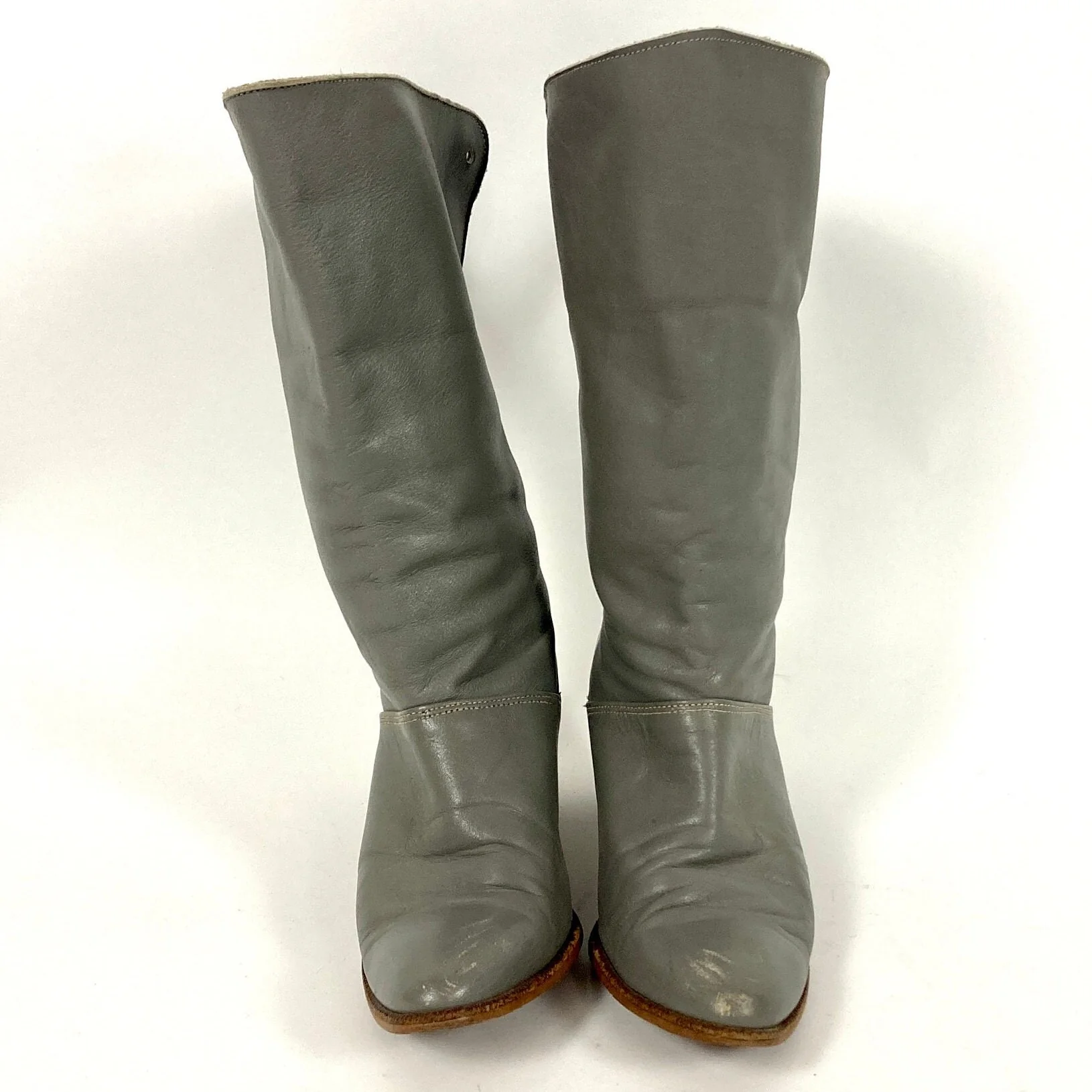 80s Gray Cropped Leather Pirate Cuff Folded Suede Boots High Heel Dingo Vintage Booties by Dingo - Image 6