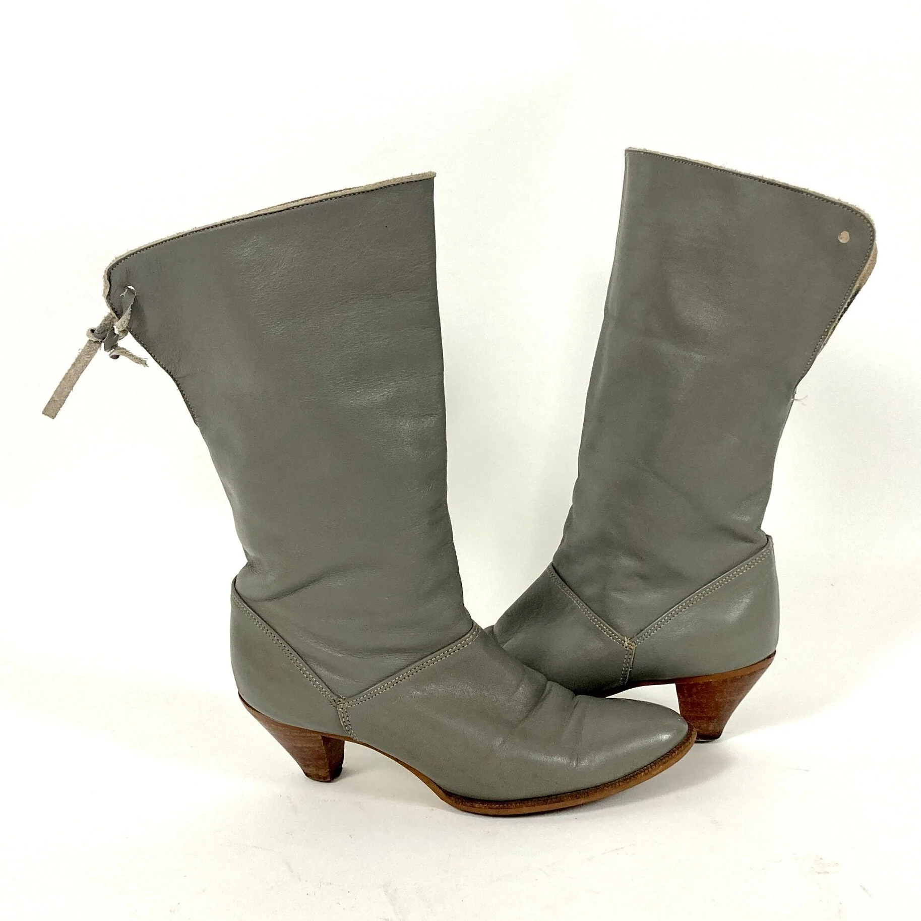 80s Gray Cropped Leather Pirate Cuff Folded Suede Boots High Heel Dingo Vintage Booties by Dingo - Image 8