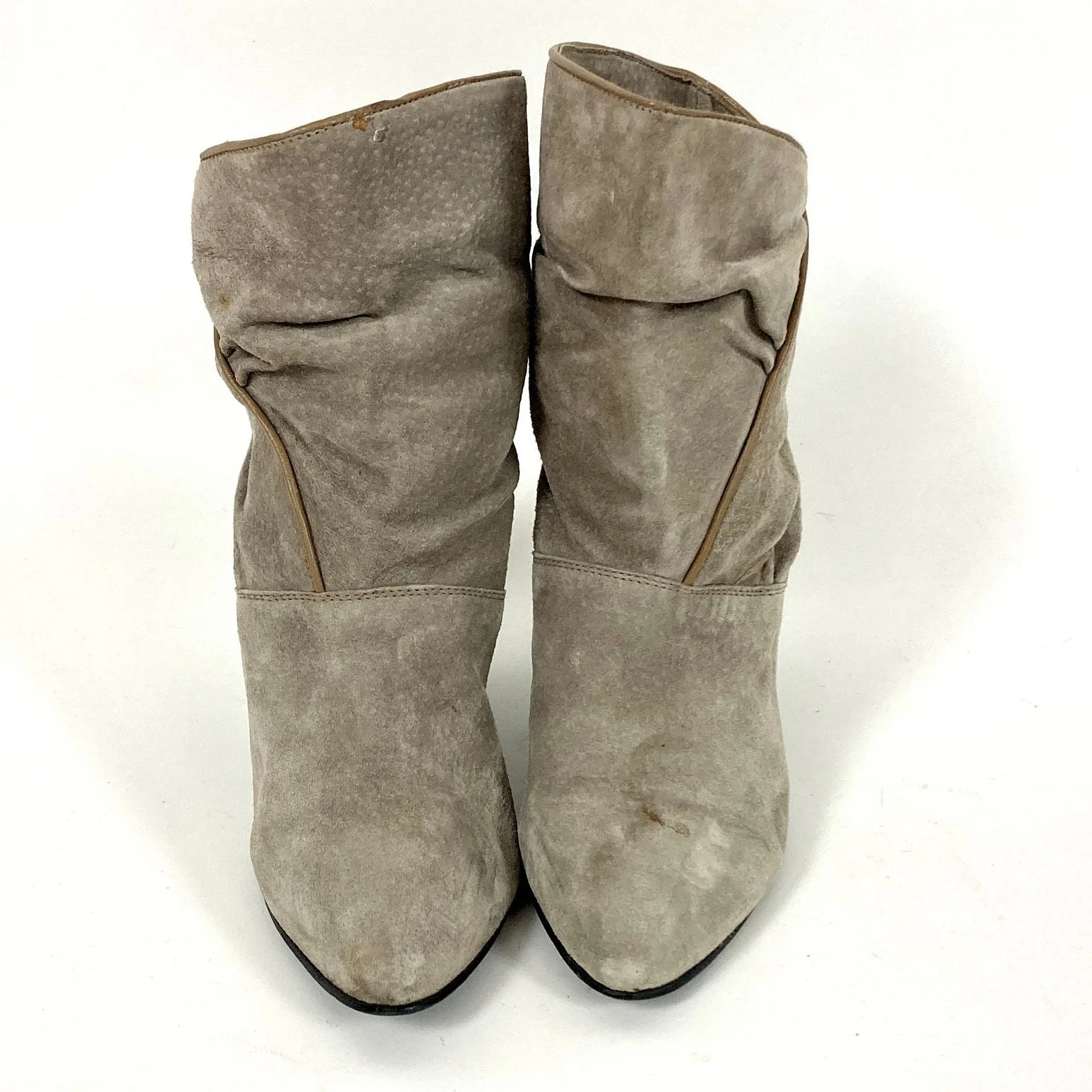 80s Gray Cropped Suede Boots Leather Pirate Booties High Heel Vintage Booties by Georgio Valentino - Image 2