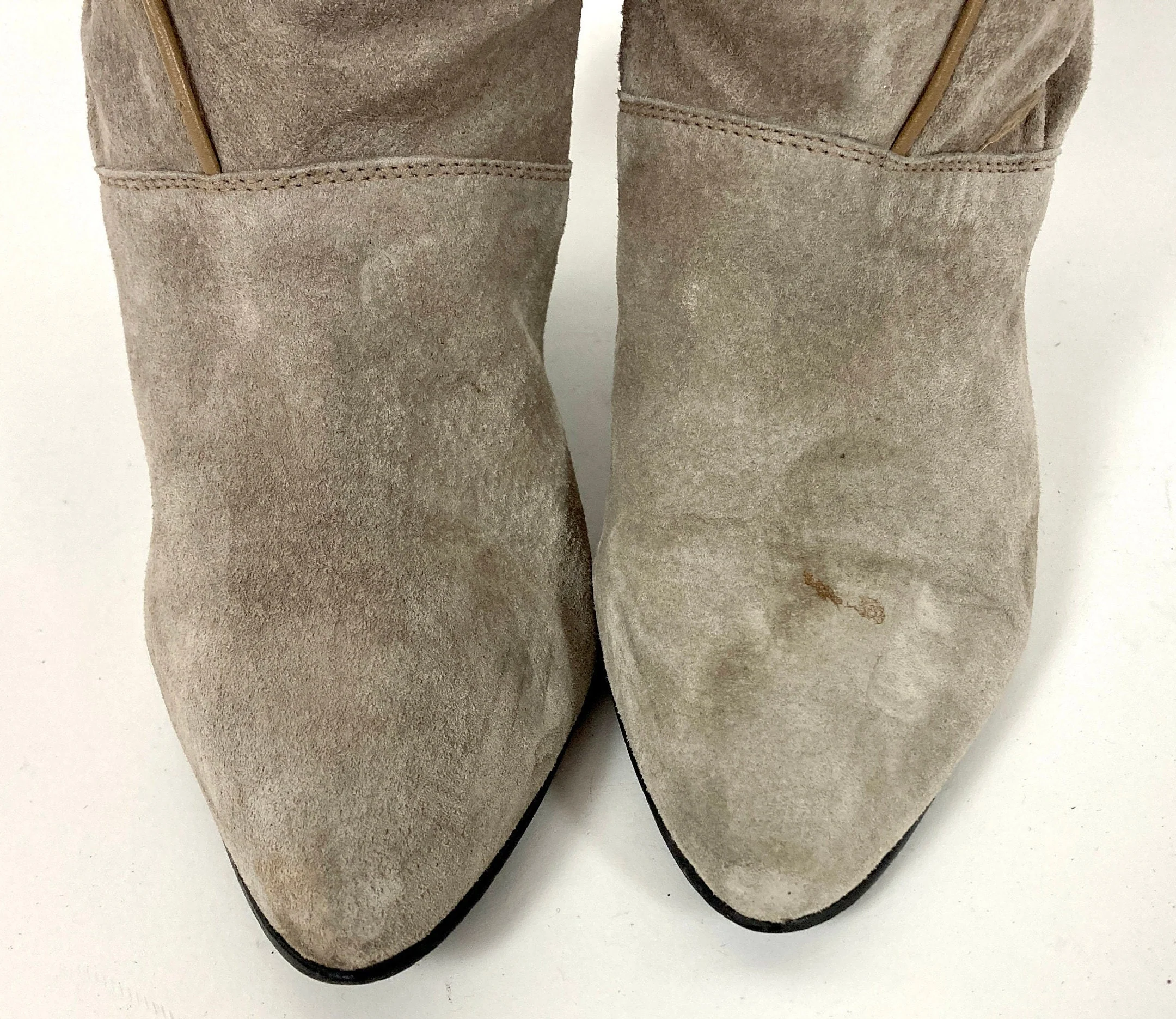 80s Gray Cropped Suede Boots Leather Pirate Booties High Heel Vintage Booties by Georgio Valentino - Image 5