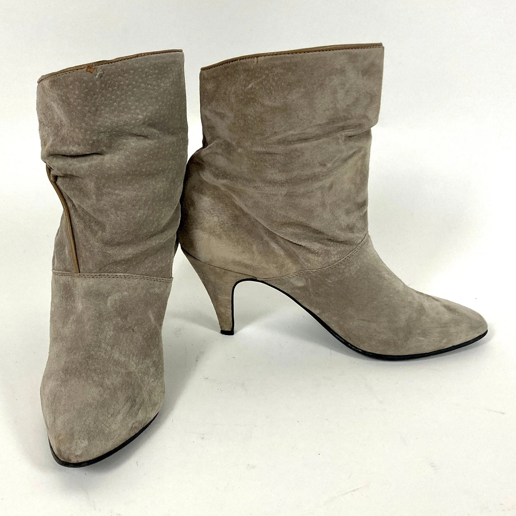 80s Gray Cropped Suede Boots Leather Pirate Booties High Heel Vintage Booties by Georgio Valentino - Image 7