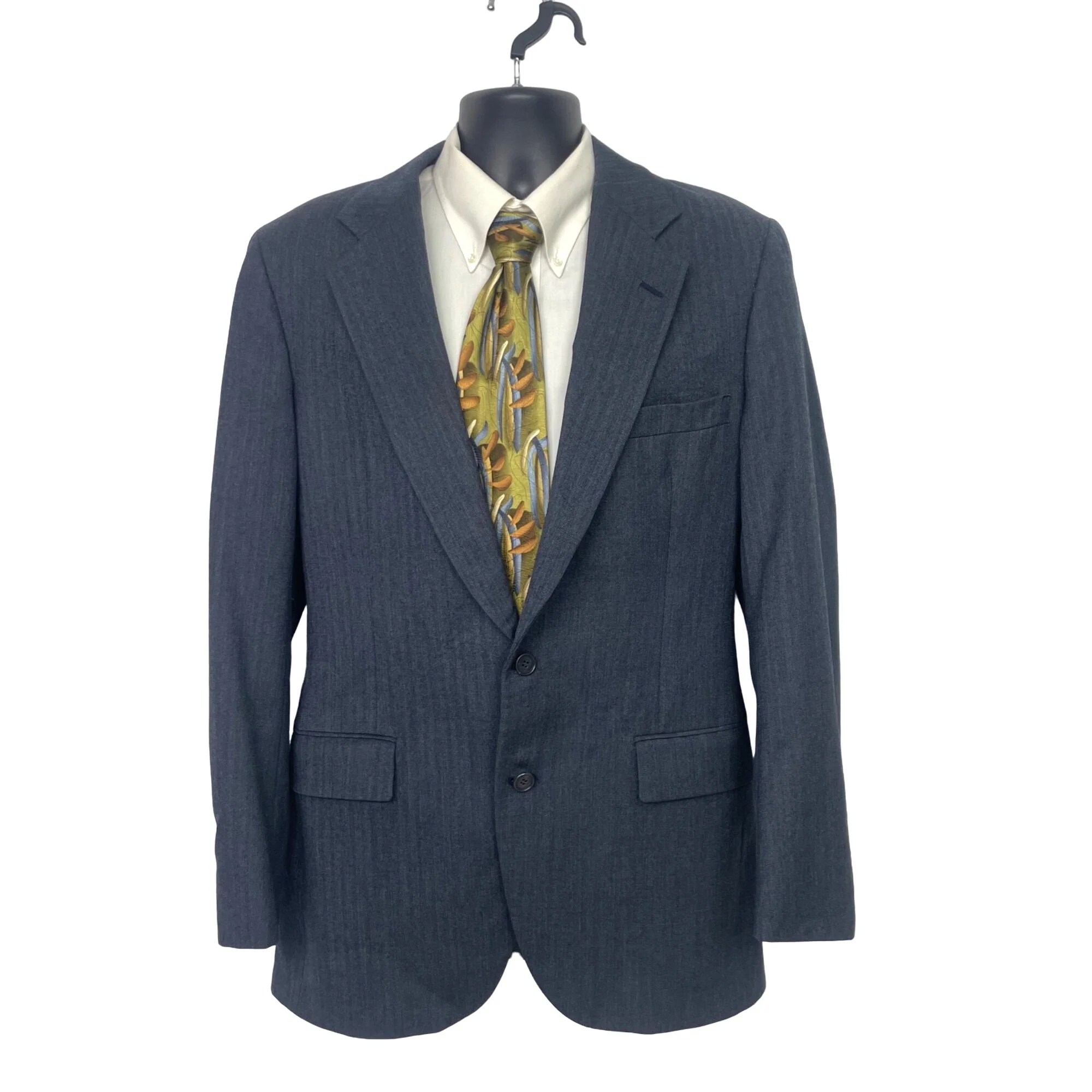 80s Gray Herringbone Two Piece Single Vent Wool Suit By Barrister - Image 10