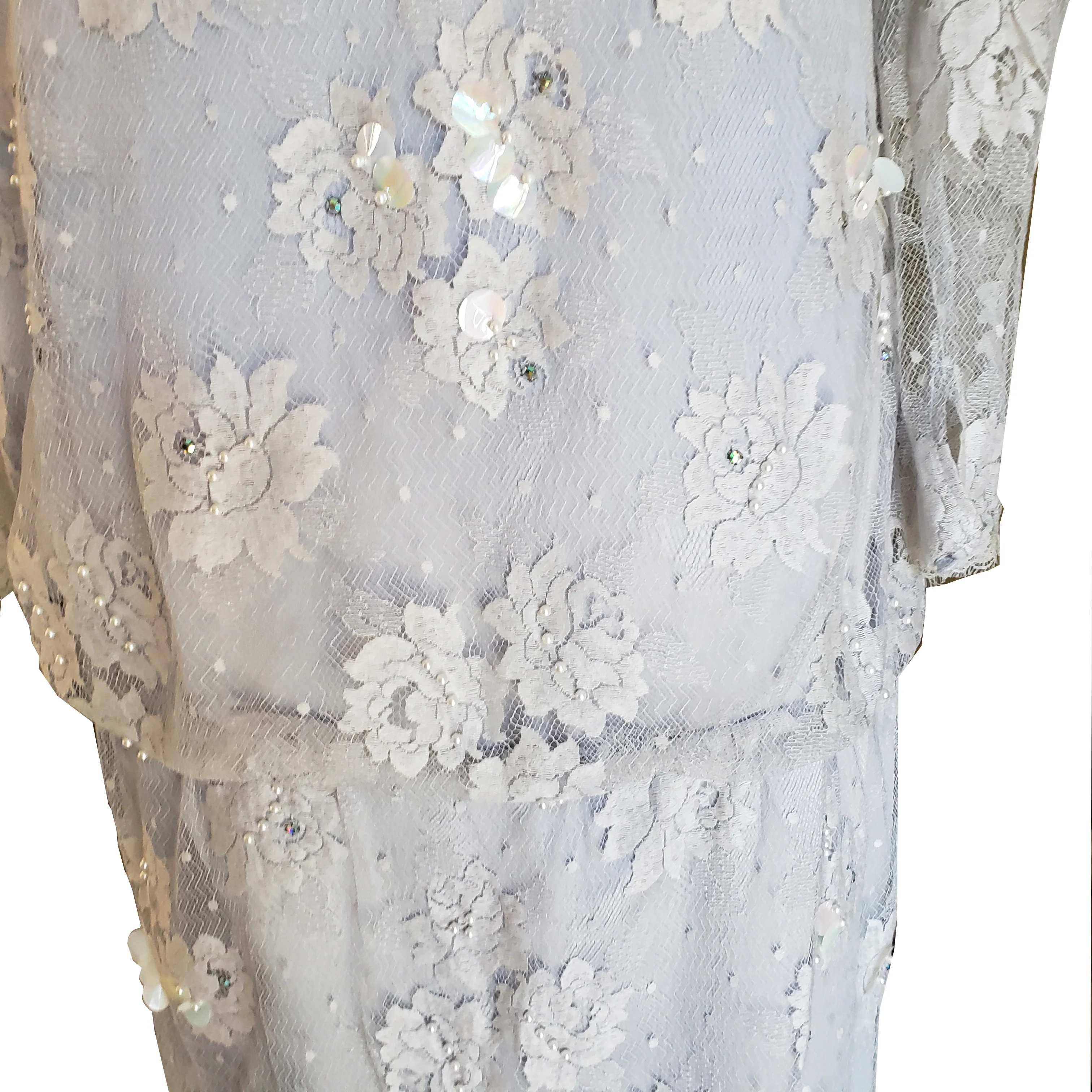80s Gray Lace Dropwaist Dress High Neck Sequins M By Rina Di Montella - Image 10