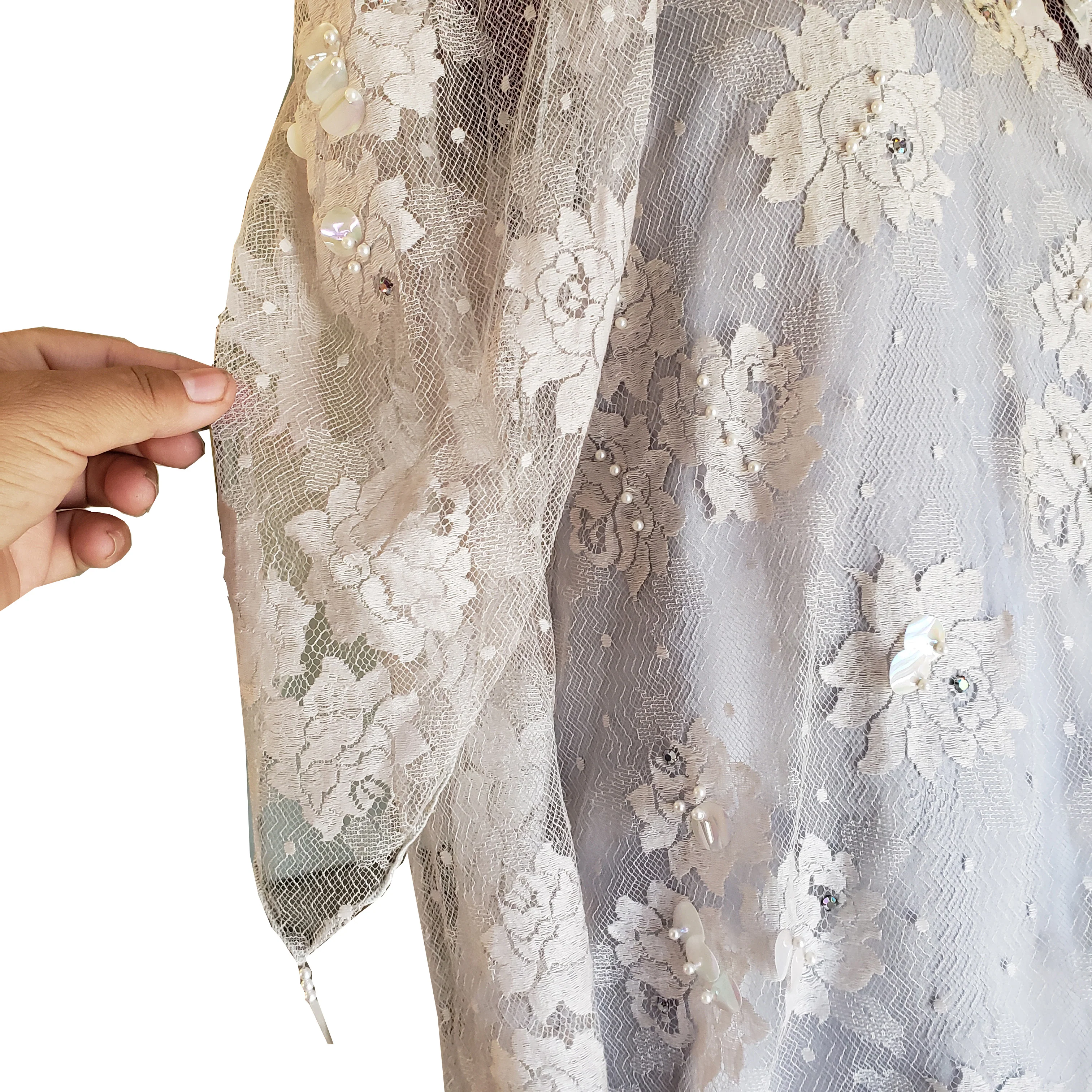 80s Gray Lace Dropwaist Dress High Neck Sequins M By Rina Di Montella - Image 4