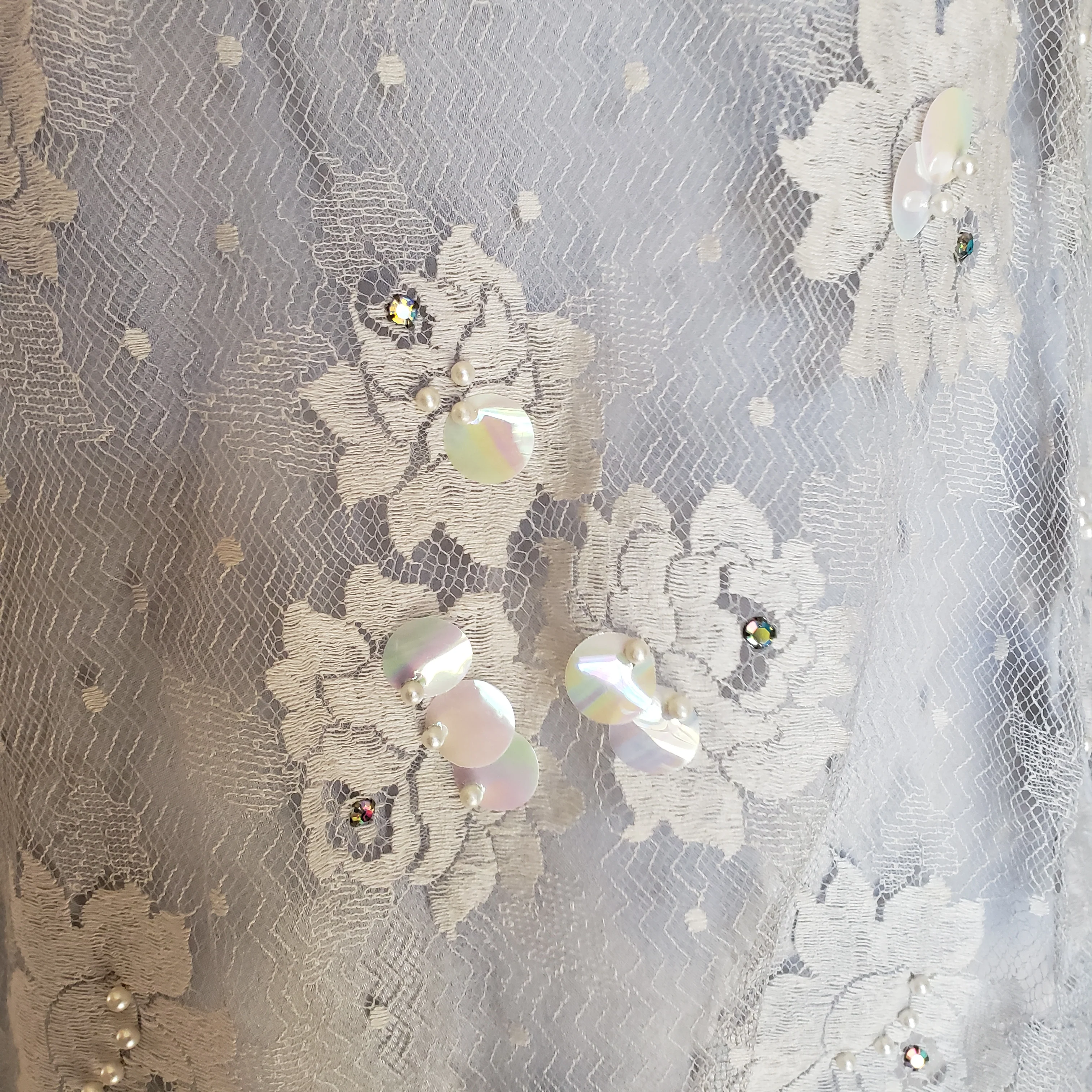 80s Gray Lace Dropwaist Dress High Neck Sequins M By Rina Di Montella - Image 6