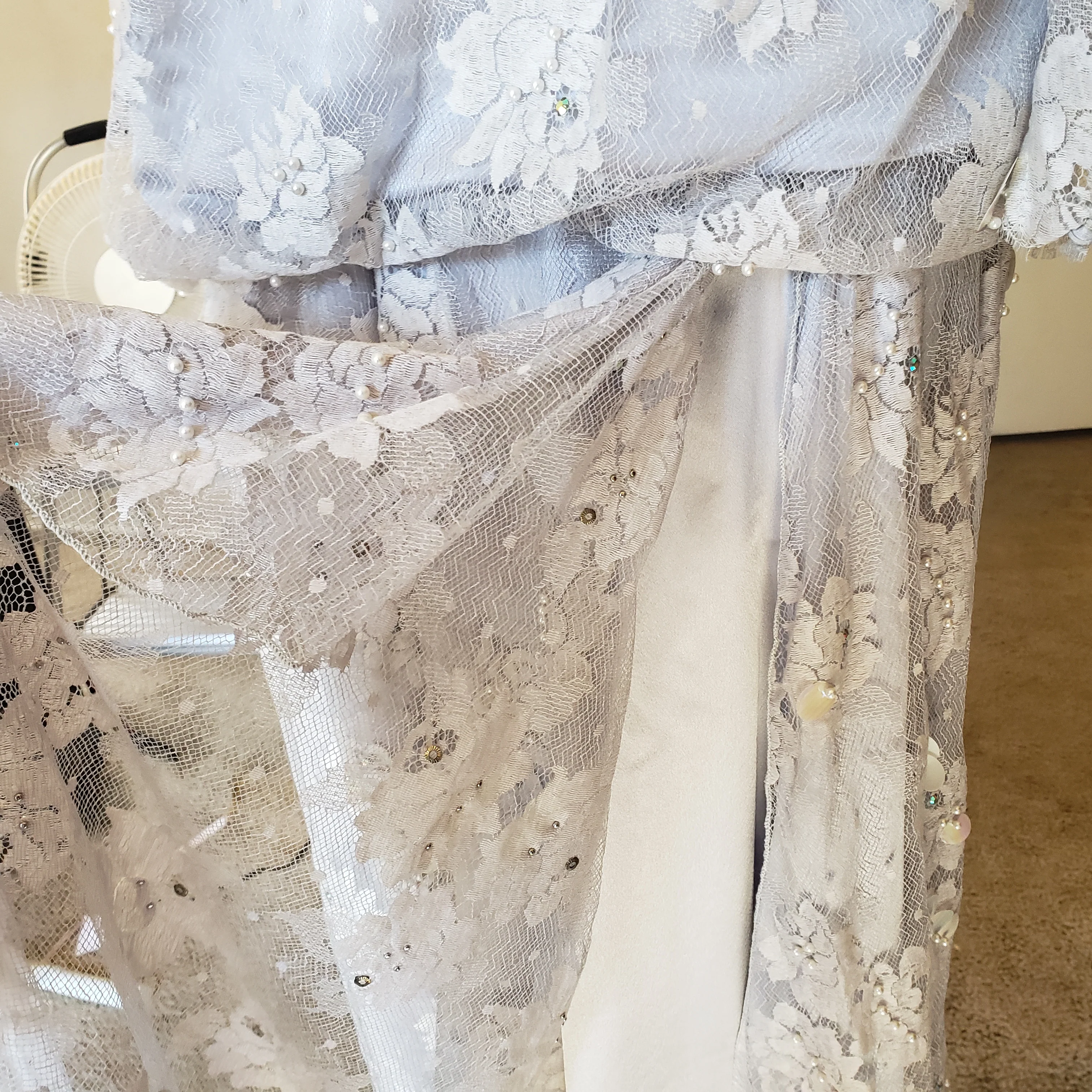 80s Gray Lace Dropwaist Dress High Neck Sequins M By Rina Di Montella - Image 7