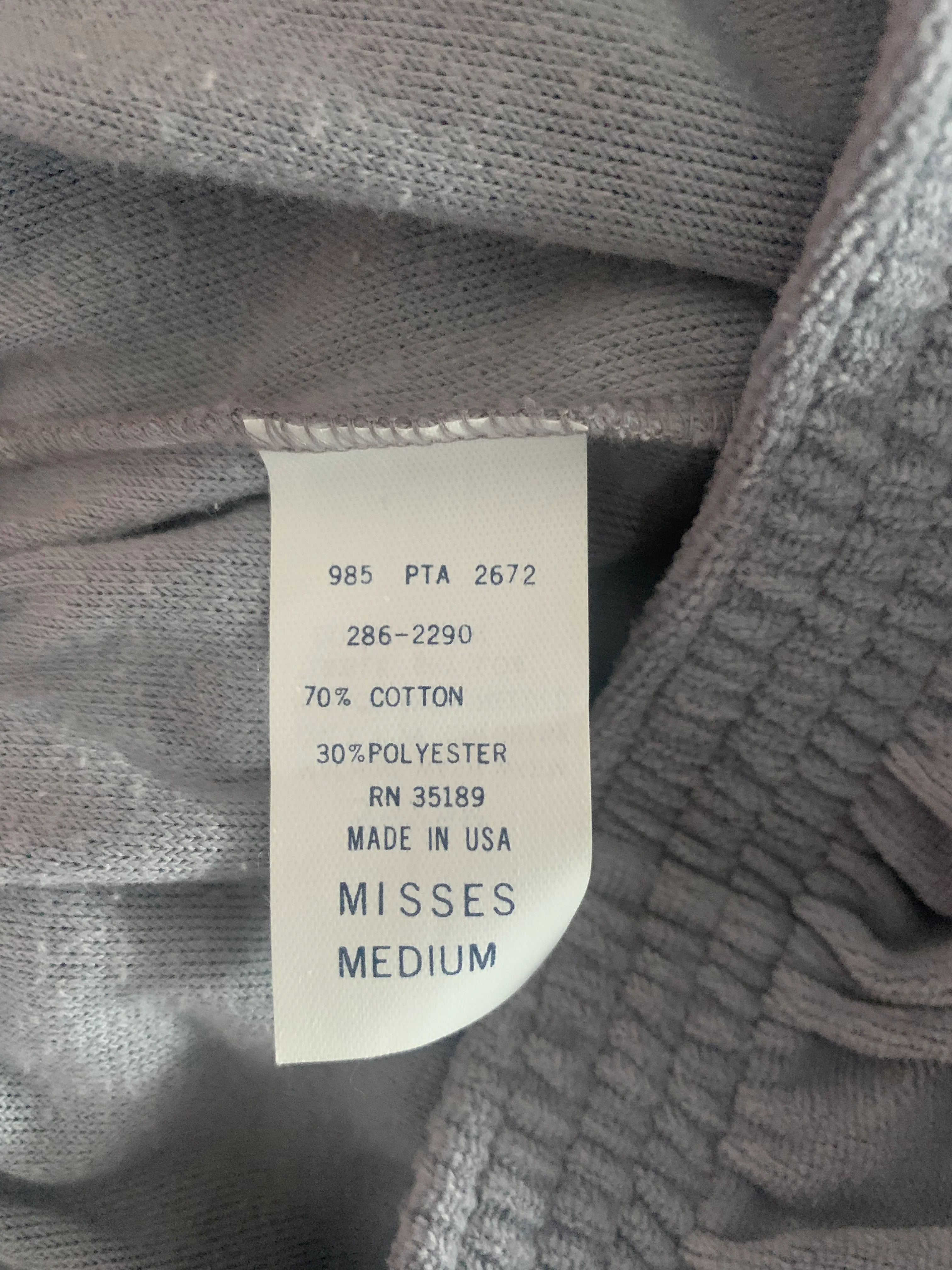 80s Gray Velour Casual Pants Elastic Waist Thin M - Image 3