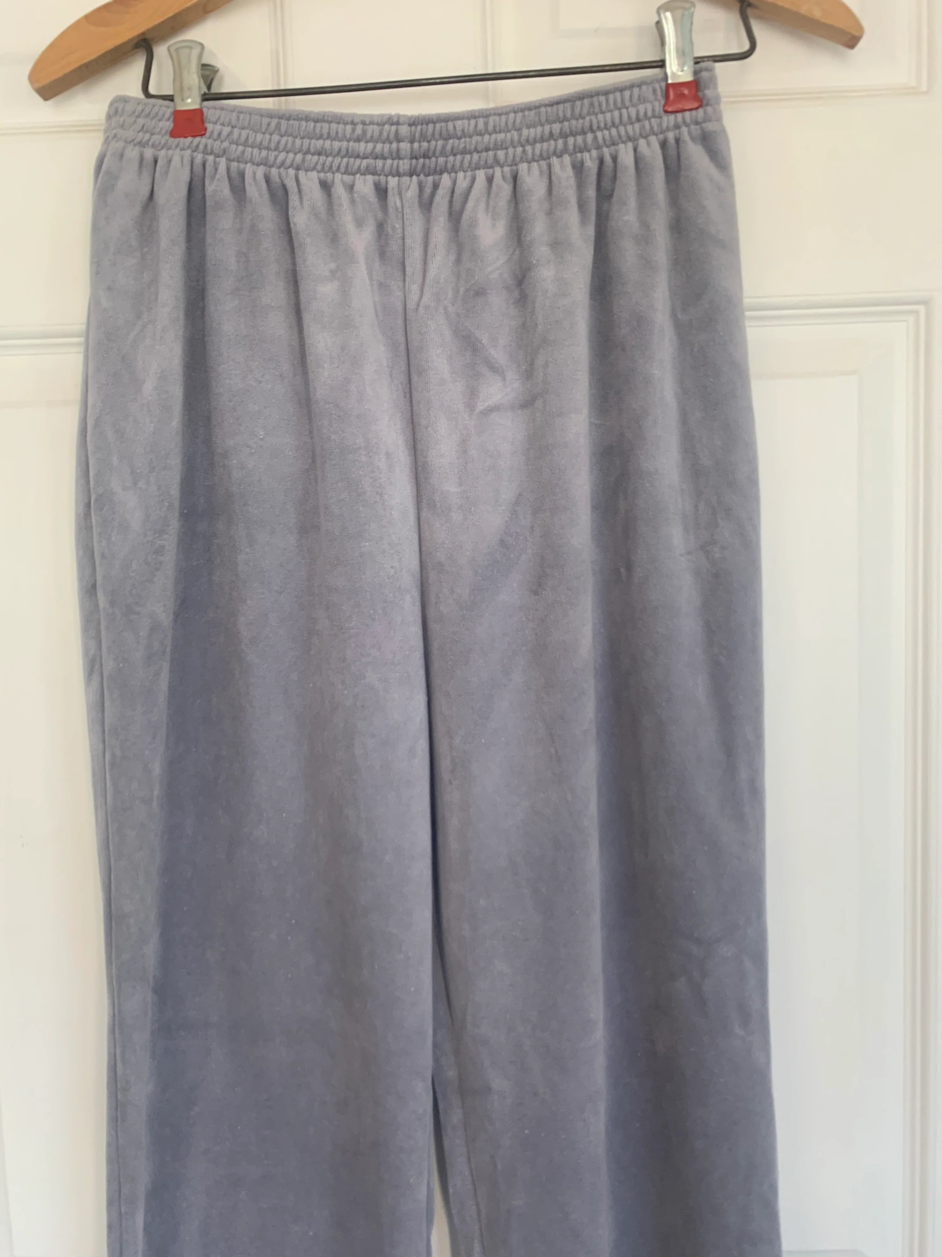 80s Gray Velour Casual Pants Elastic Waist Thin M - Image 4
