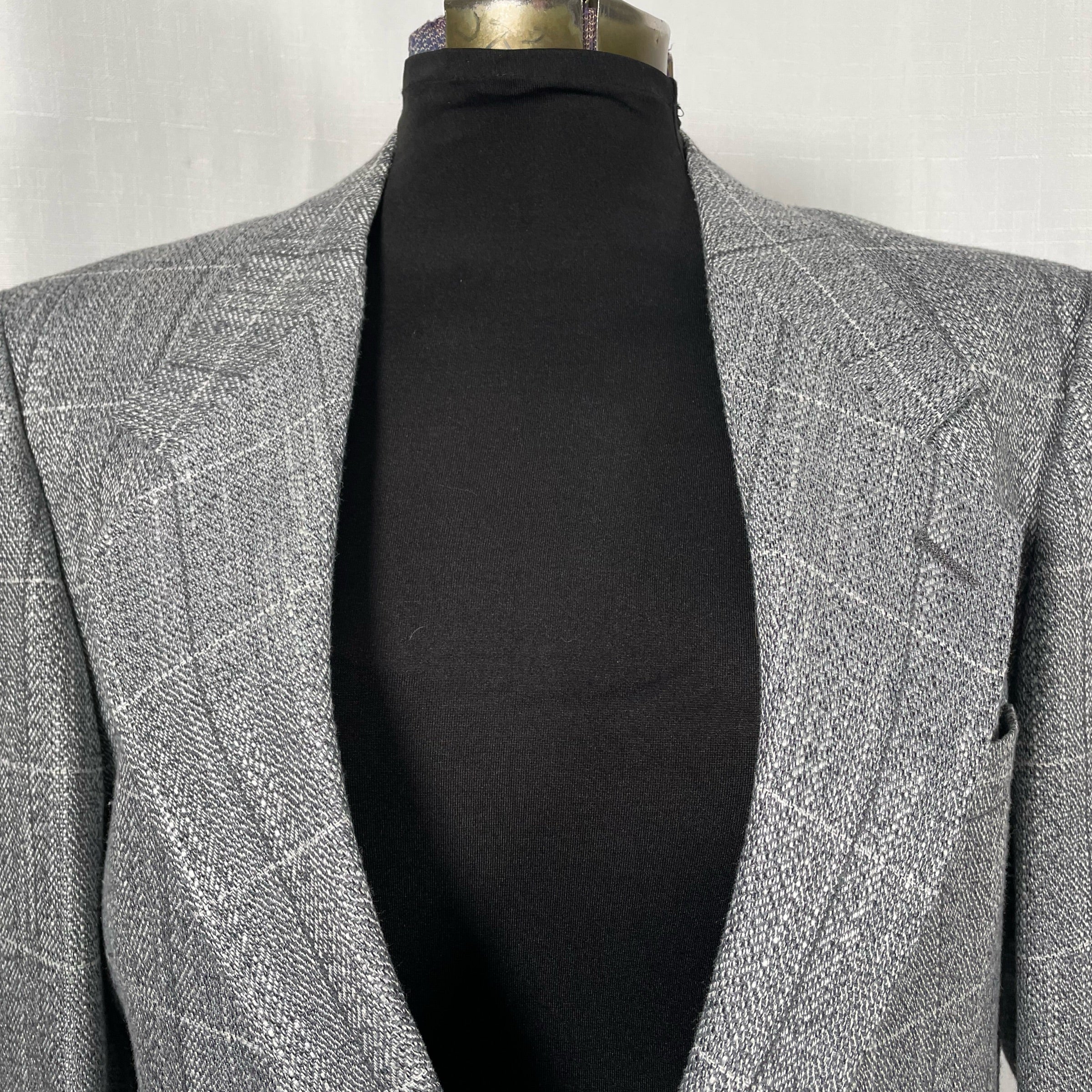 80s Gray Windowpane Plaid Tweed Blazer By Evan-Picone - Image 3