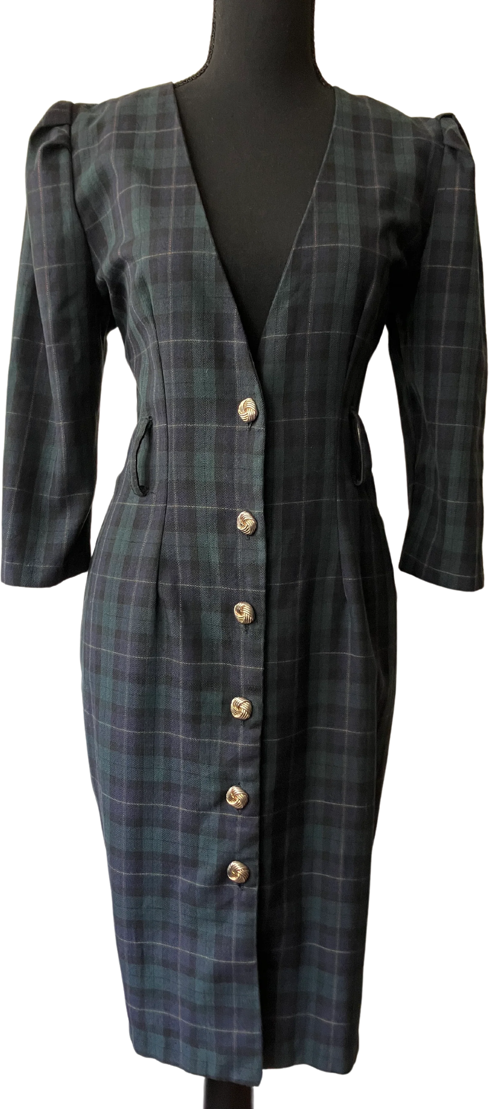 80s Green And Blue Tartan Plaid Midi Dress By Whirlaway Frocks