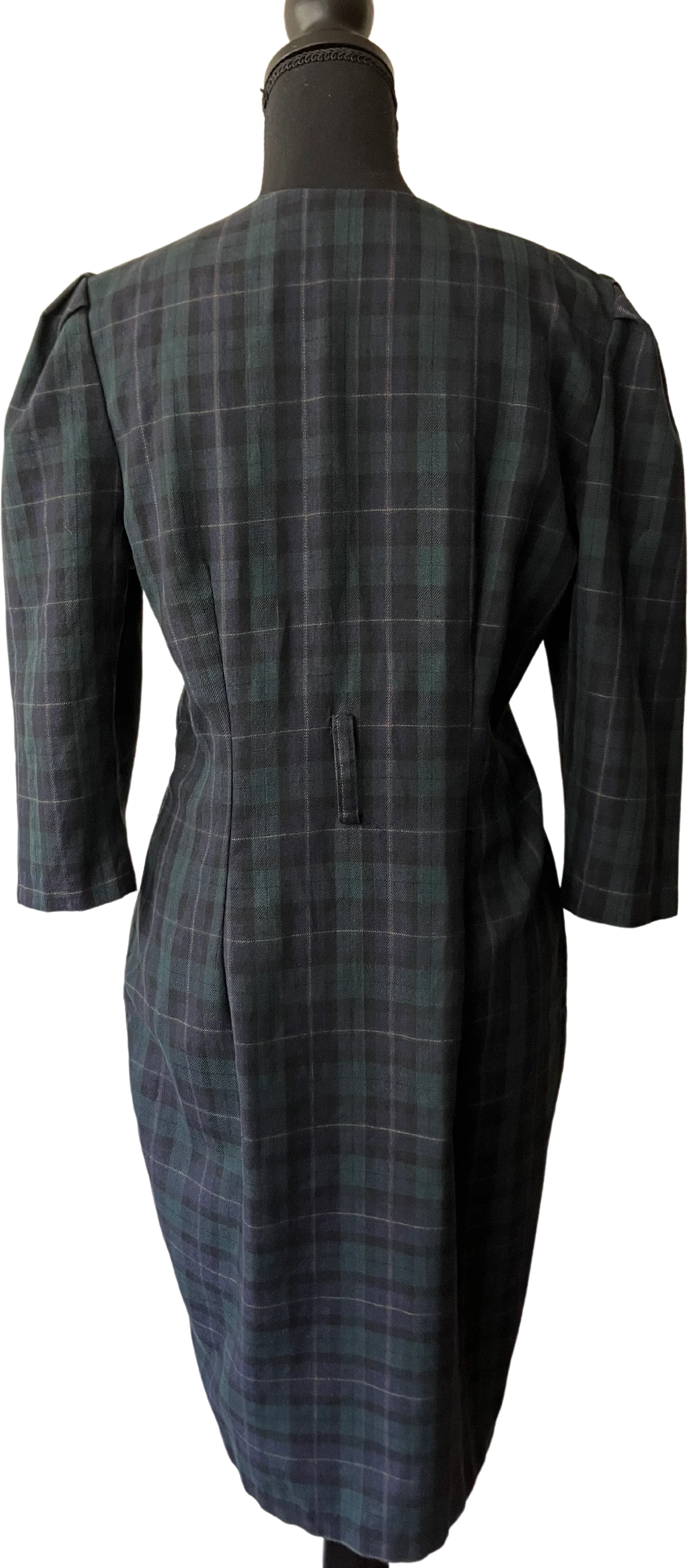 80s Green And Blue Tartan Plaid Midi Dress By Whirlaway Frocks - Image 2
