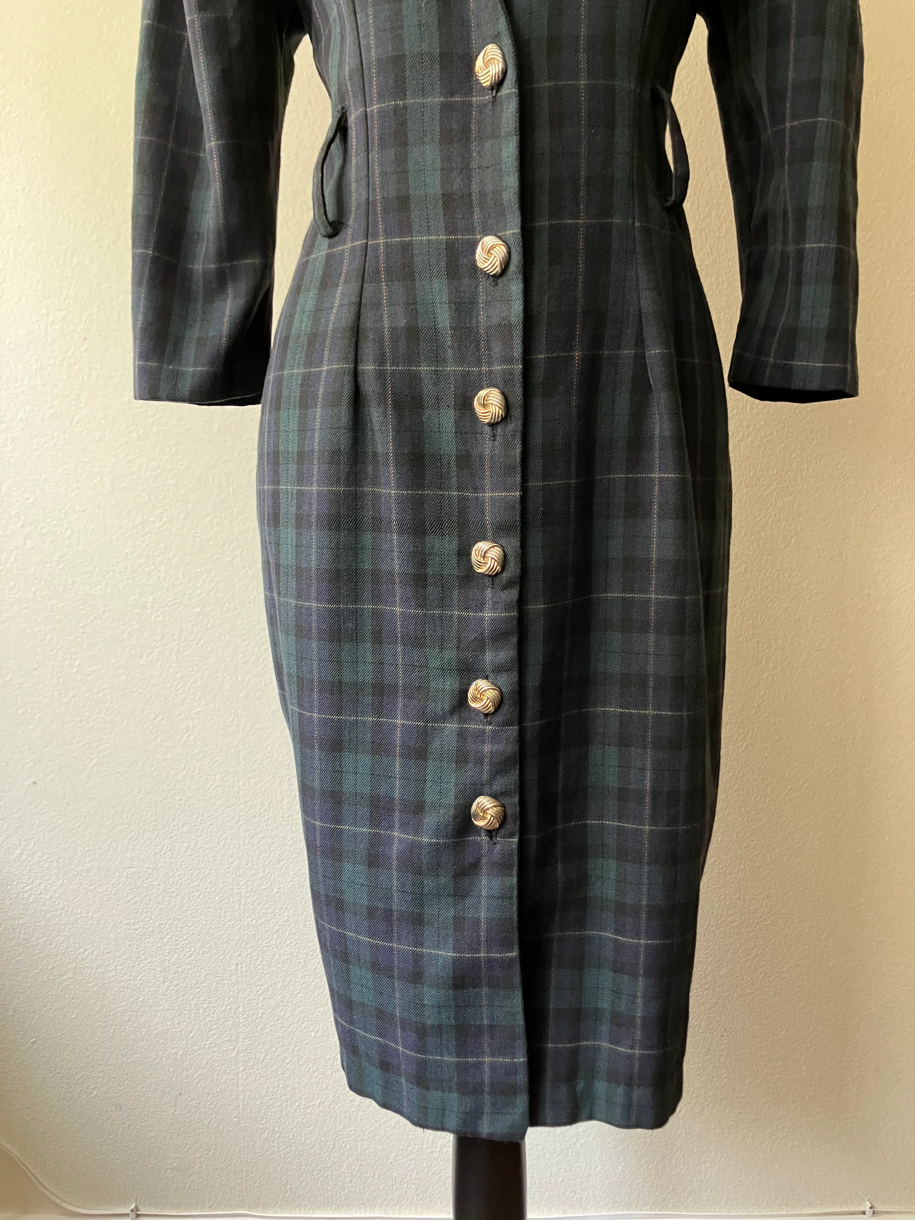 80s Green And Blue Tartan Plaid Midi Dress By Whirlaway Frocks - Image 3
