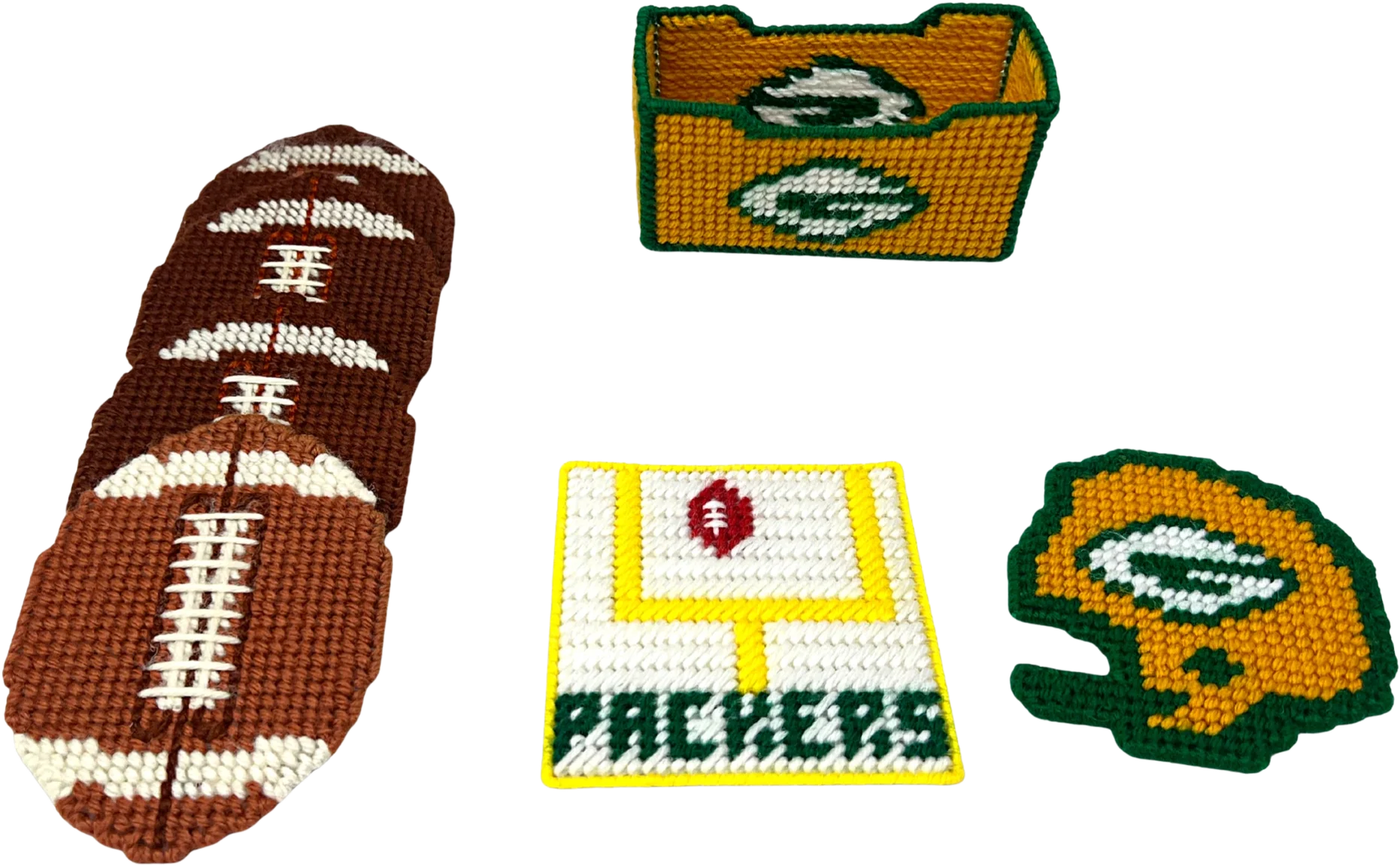 80s Green Bay Packers Needlepoint Set Of 6 Coasters