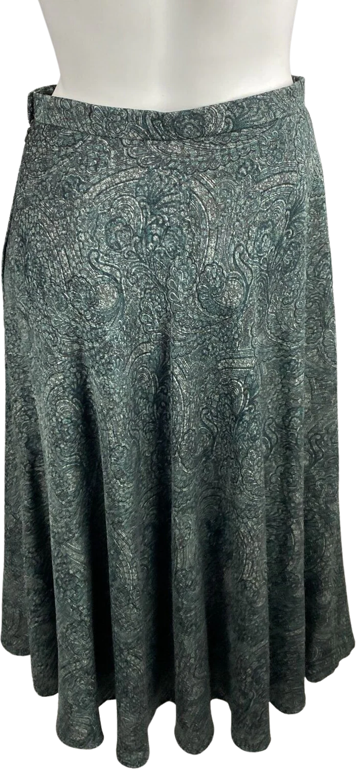 80s Green Blue Paisley Floral A-line Gathered Skirt By Burberry - Image 2