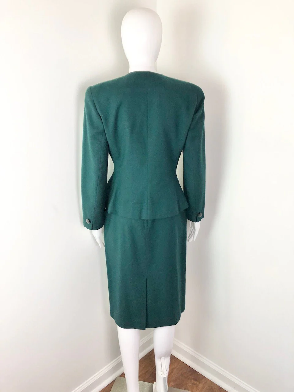 80s Green Cinched Peplum Waist Blazer and Skirt Set by Seville - Image 2