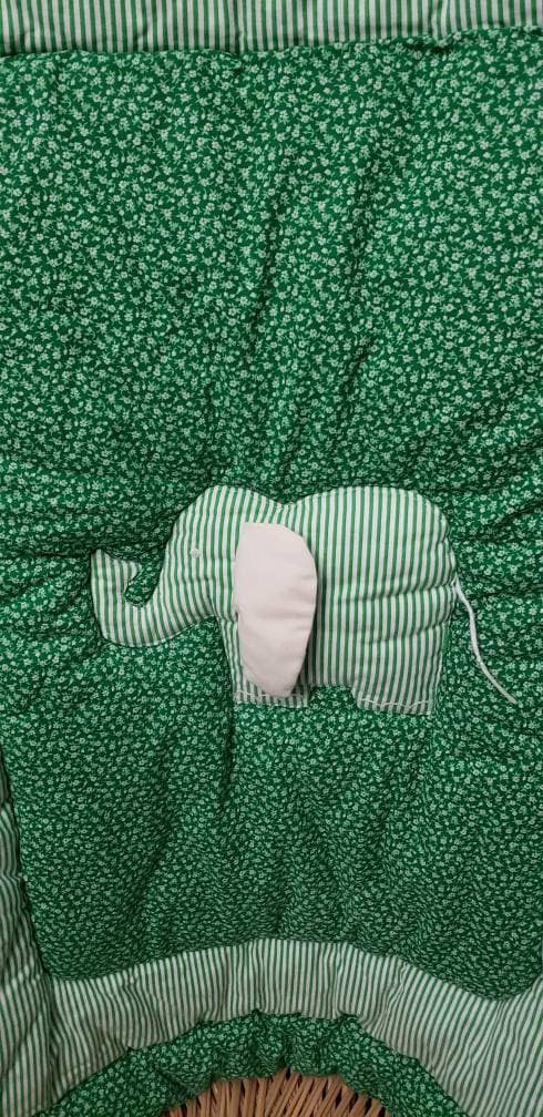 80s Green Elephant Baby Blanket 37" X 30" - Image 4
