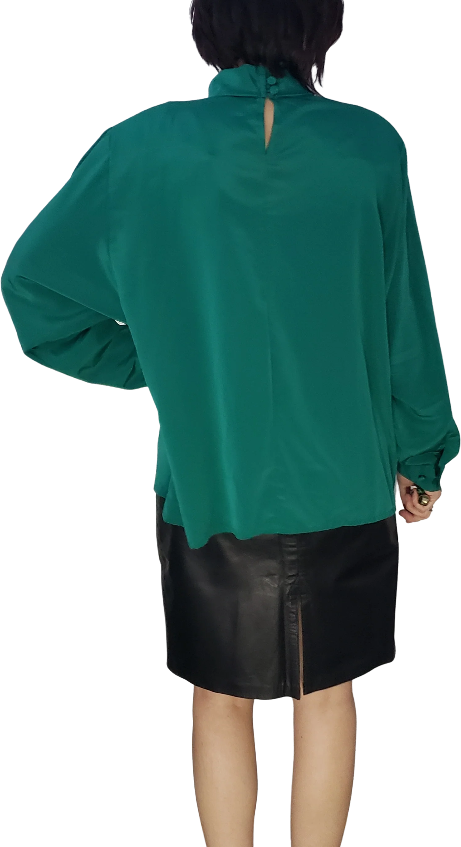 80s Green High Necked Blouse By Tanjay - Image 2