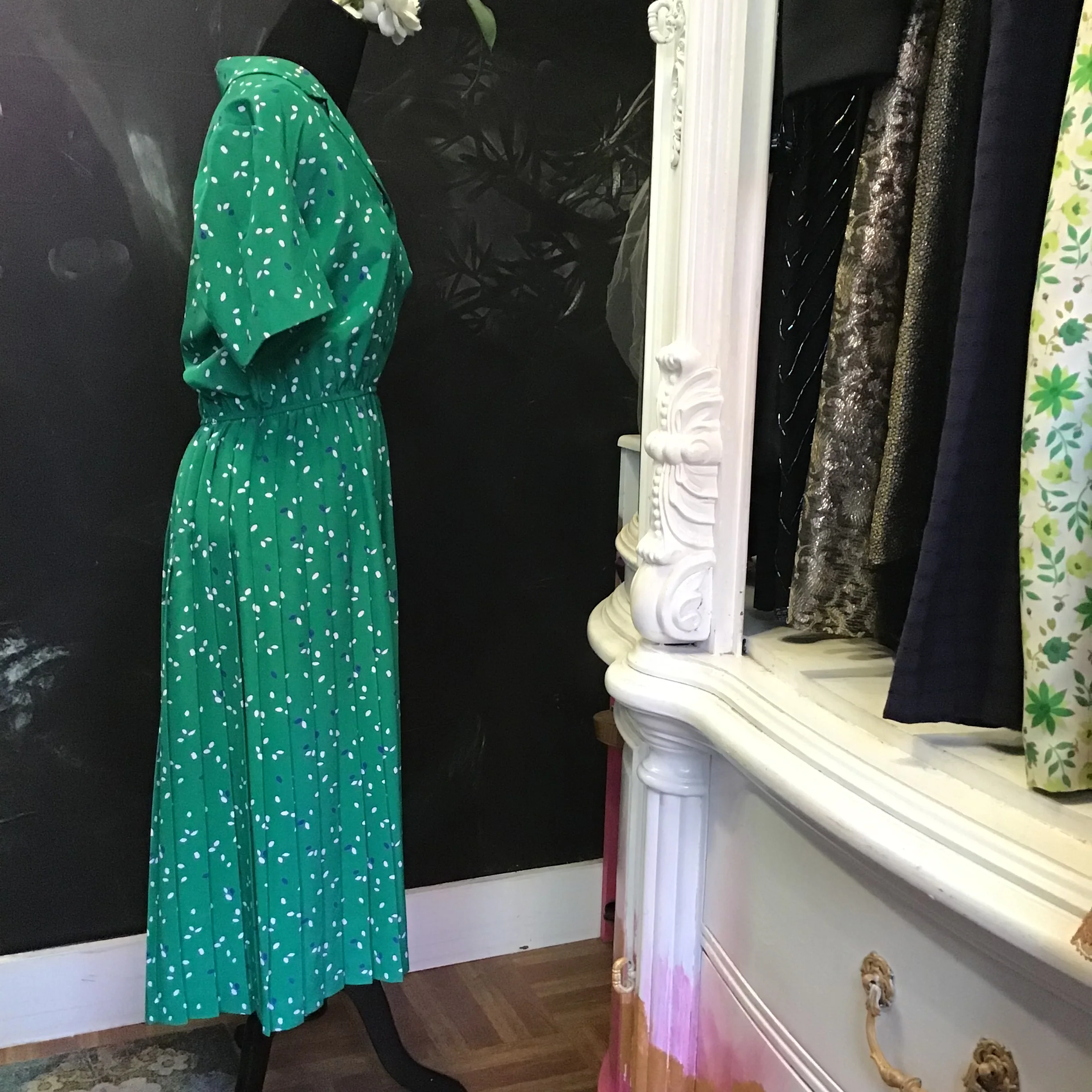 80s Green Printed Dress By Leslie Fay - Image 3