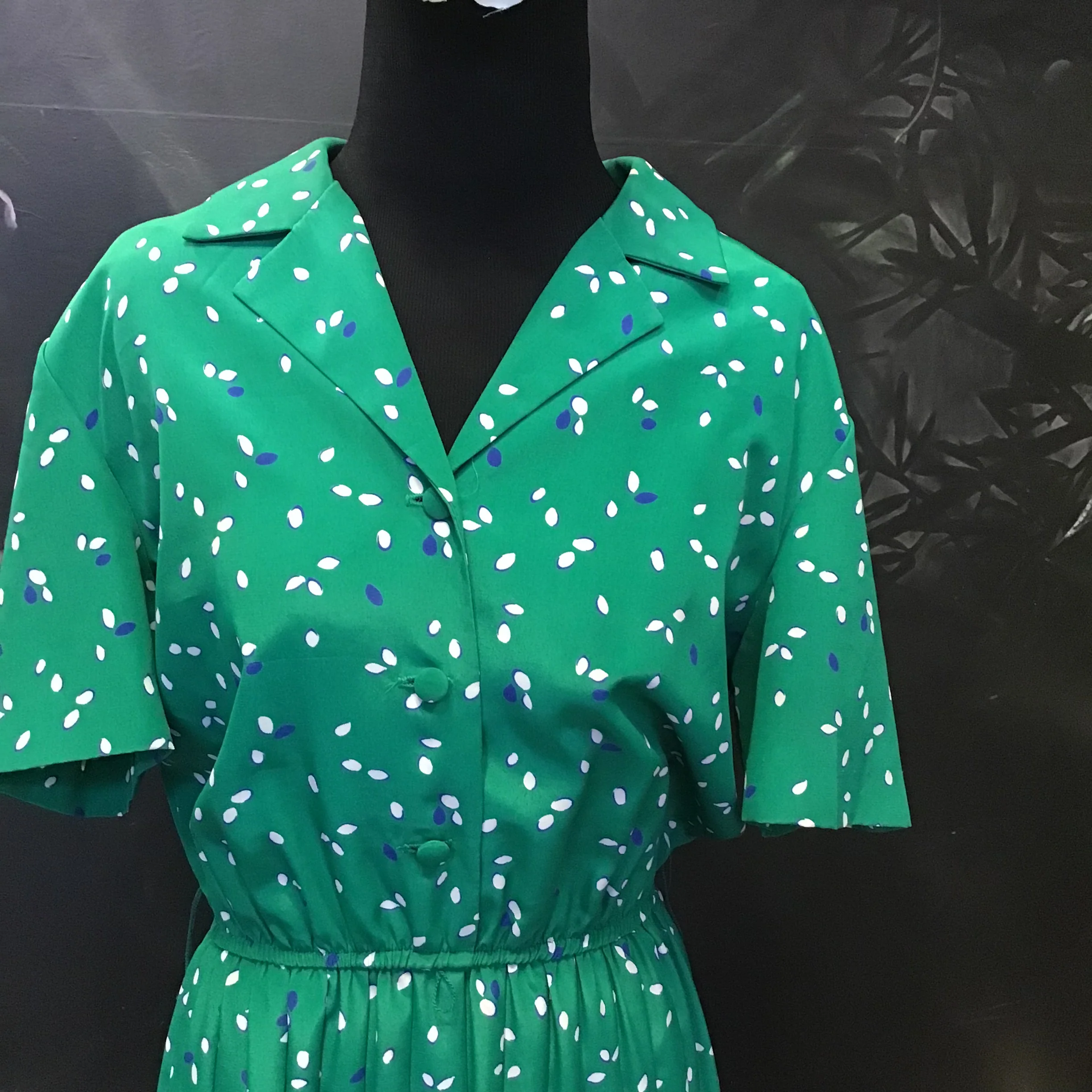 80s Green Printed Dress By Leslie Fay - Image 4