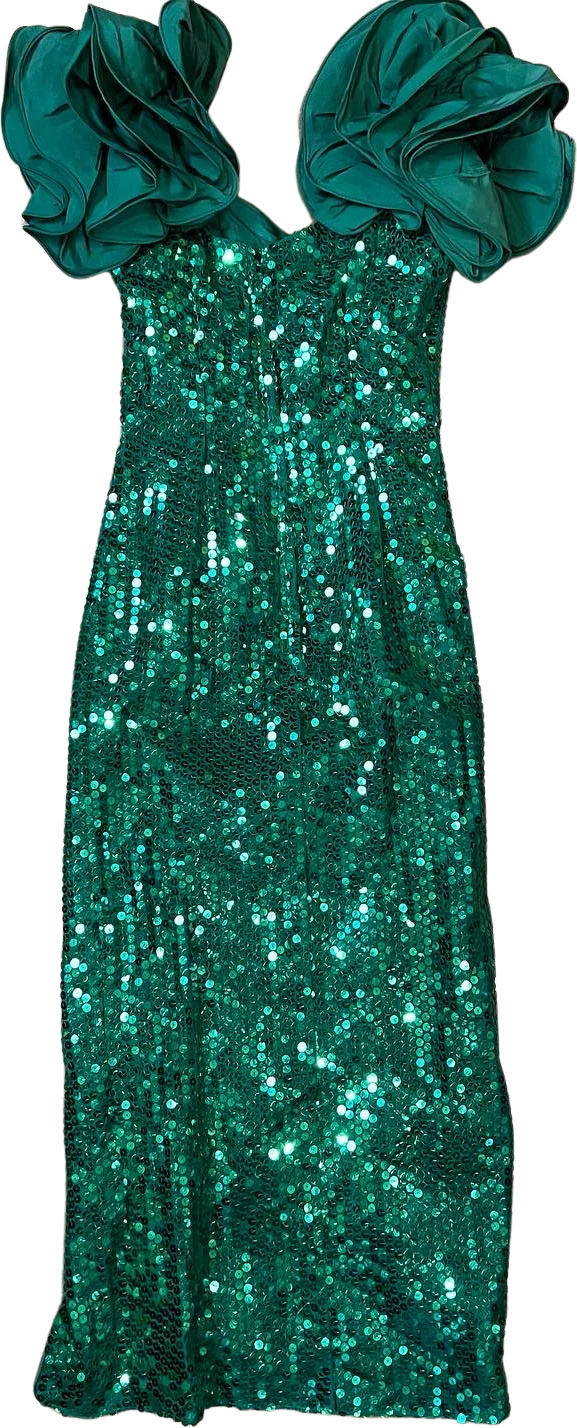 80s Green Sequin Holiday Party Dress Wiggle Dress by Michele Vincent - Image 2